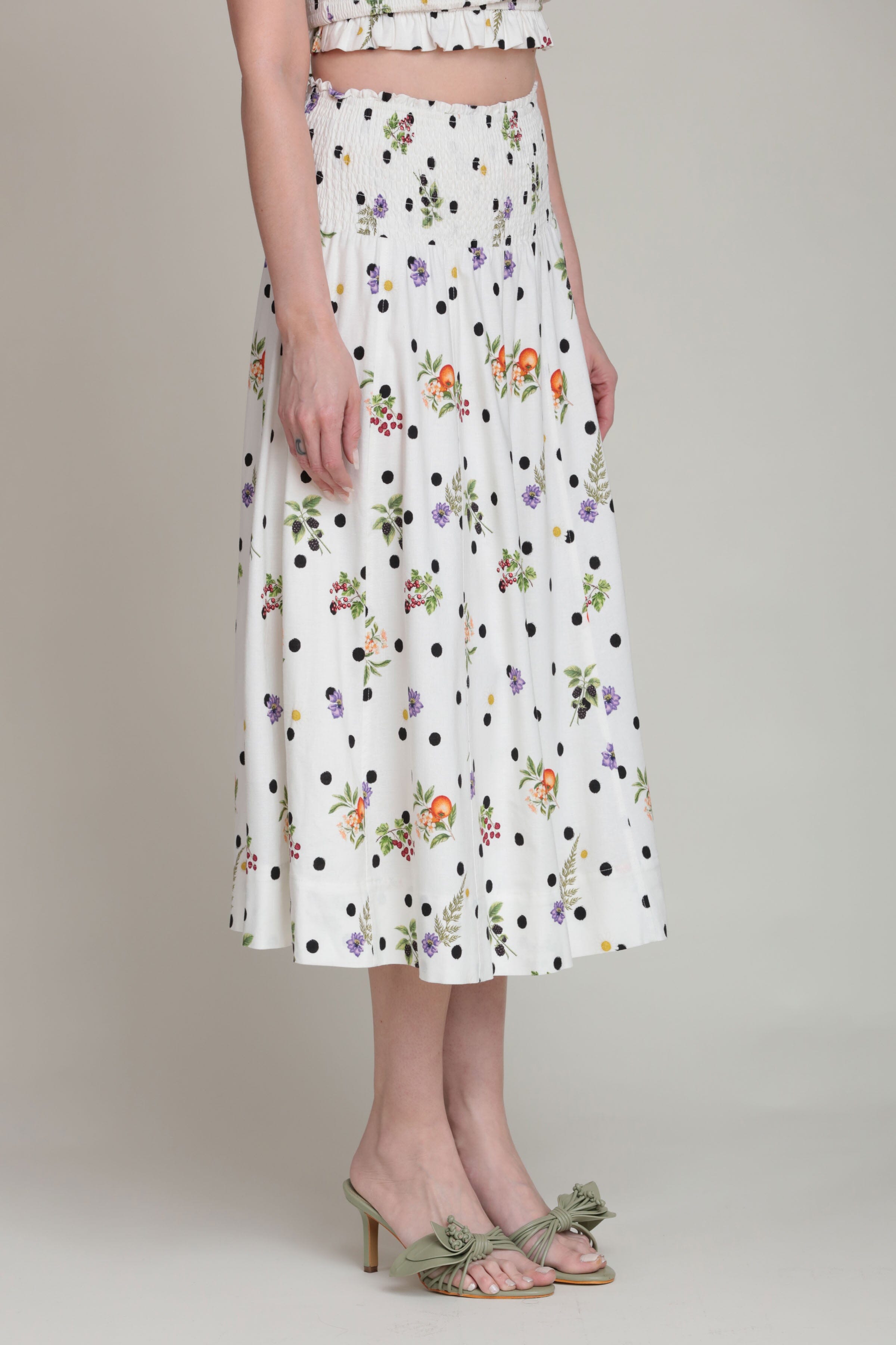 Floral polka dot smocked waist skirt with an elastic waistband - Shop women's cute midi skirts by Avec Les Filles