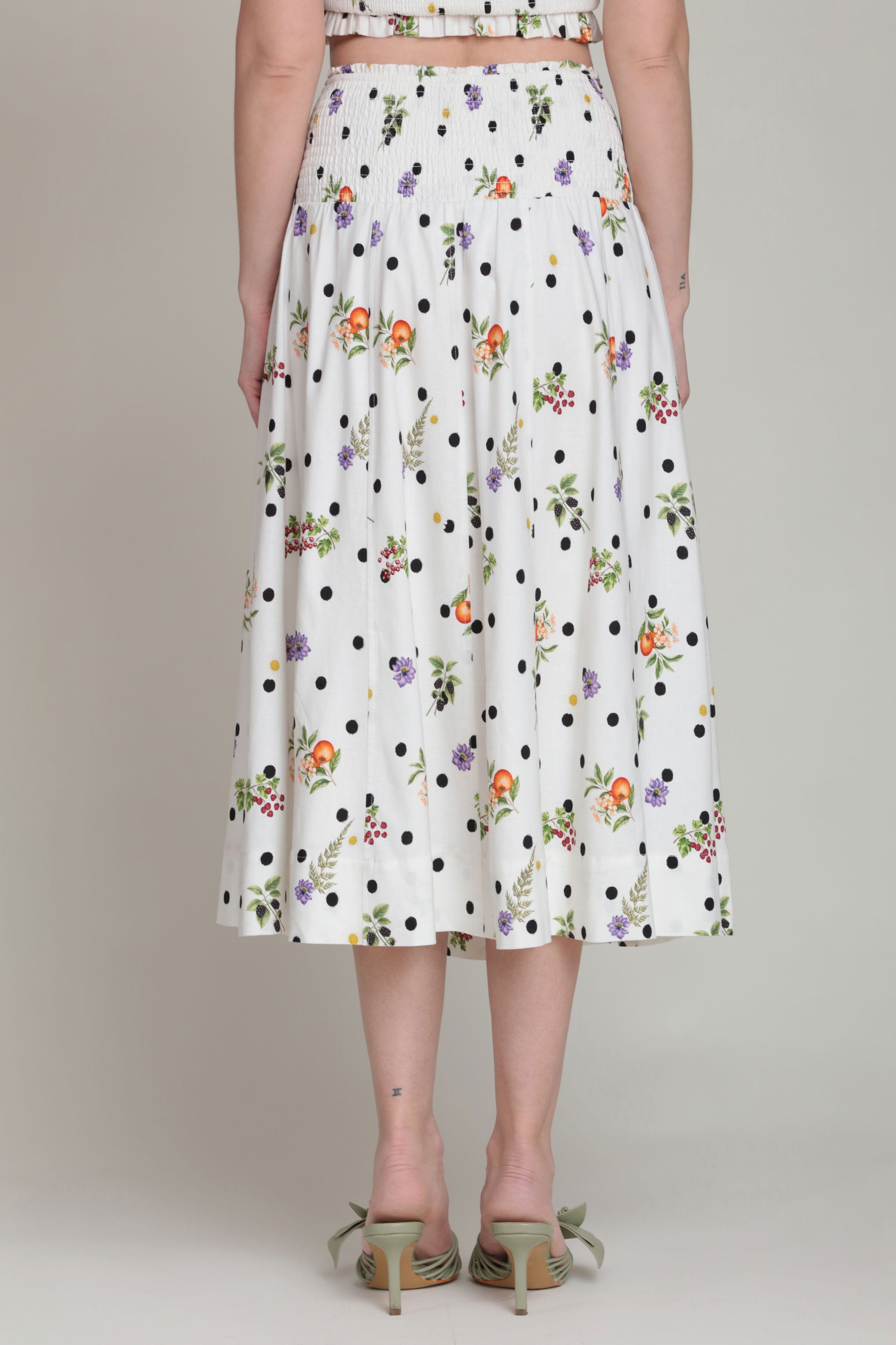 Floral polka dot linen midi skirt with an elastic waistband - Shop women's cute midi skirts by Avec Les Filles