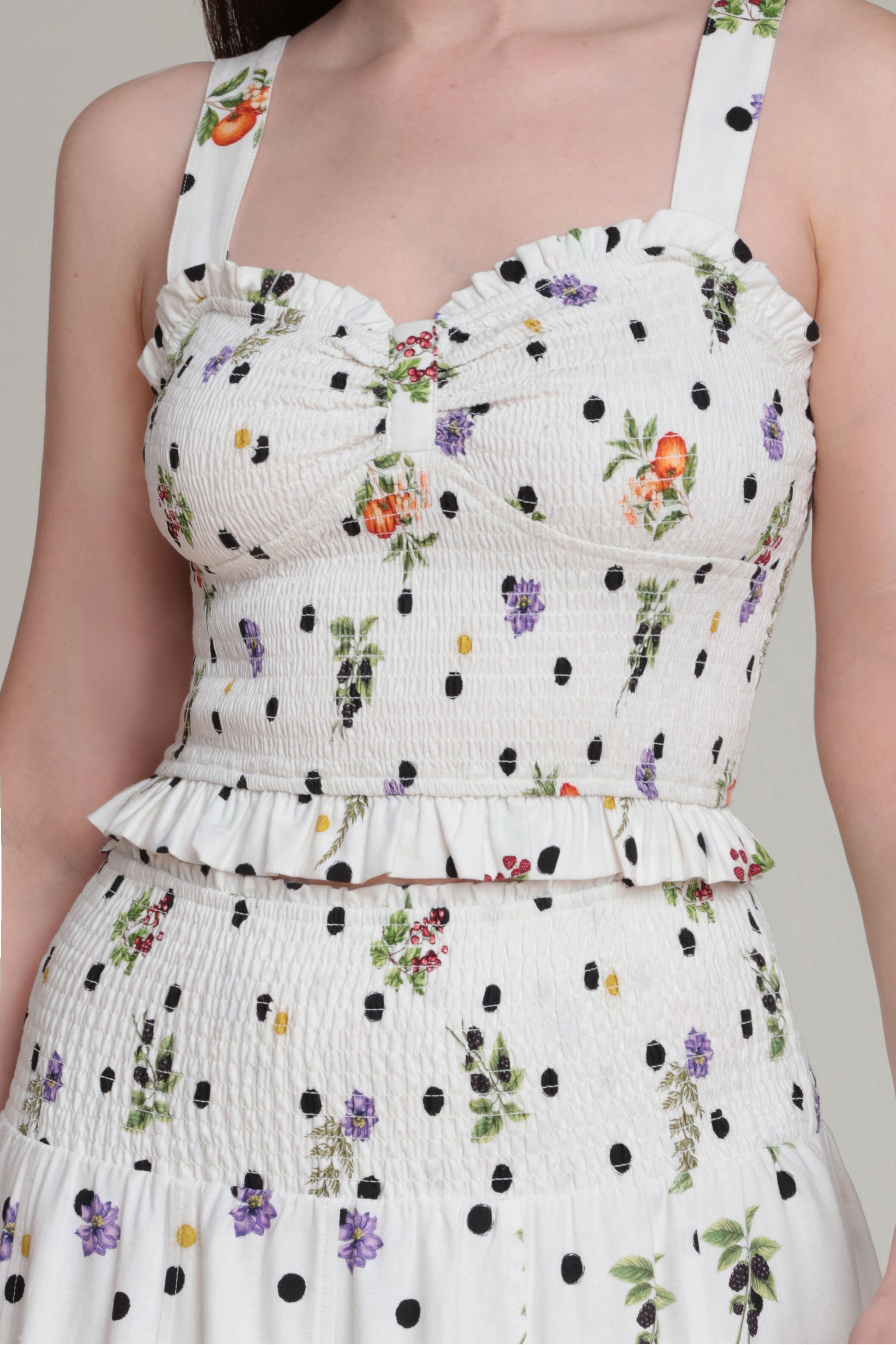 Polka dot ruffle front tank top with wide straps and a sweetheart neckline - Shop women's cute tank tops by Avec Les Filles