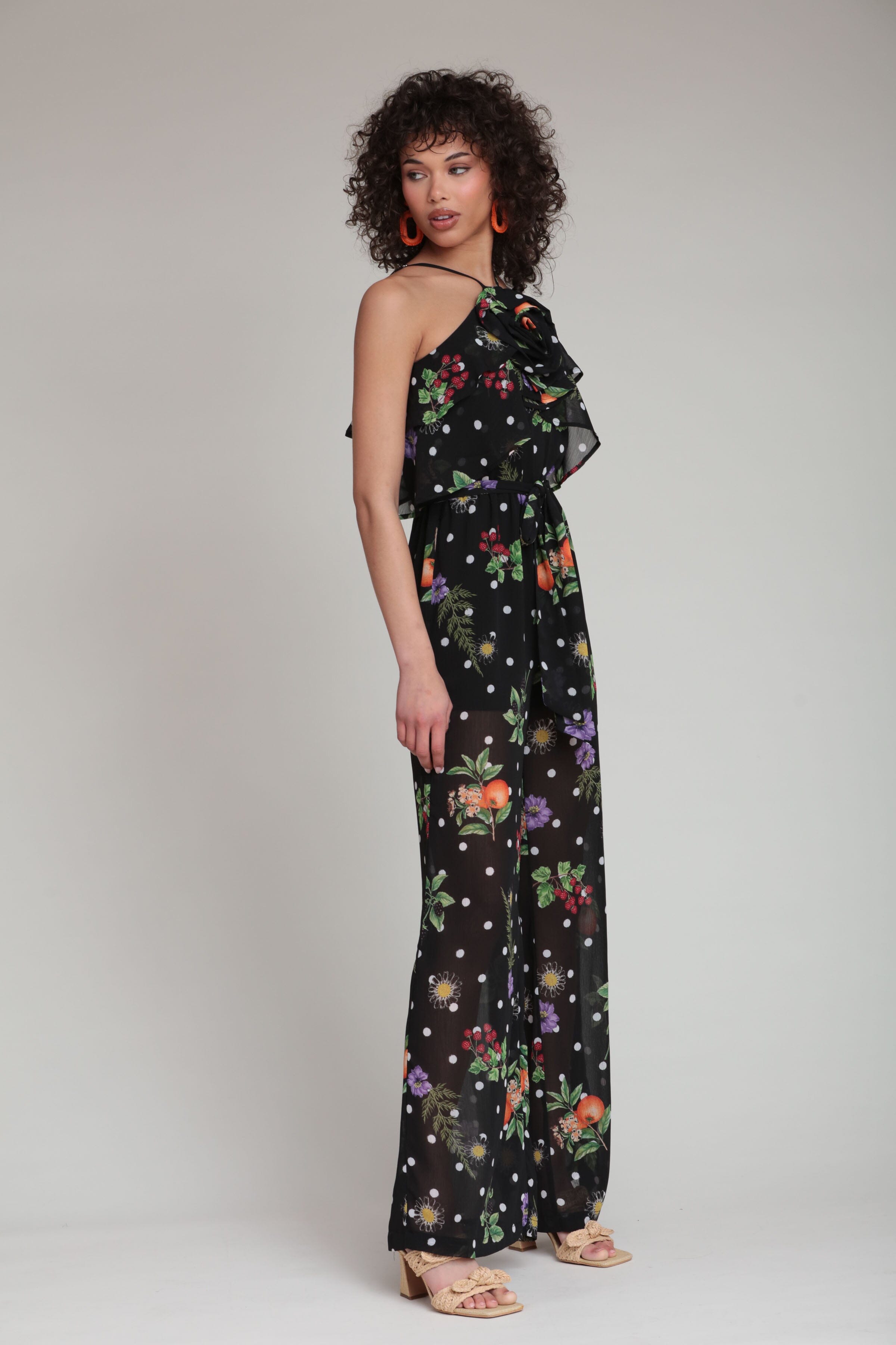 Polka dot black chiffon jumpsuit with waist belt and adjustable straps - Shop cute jumpsuits by Avec Les Filles