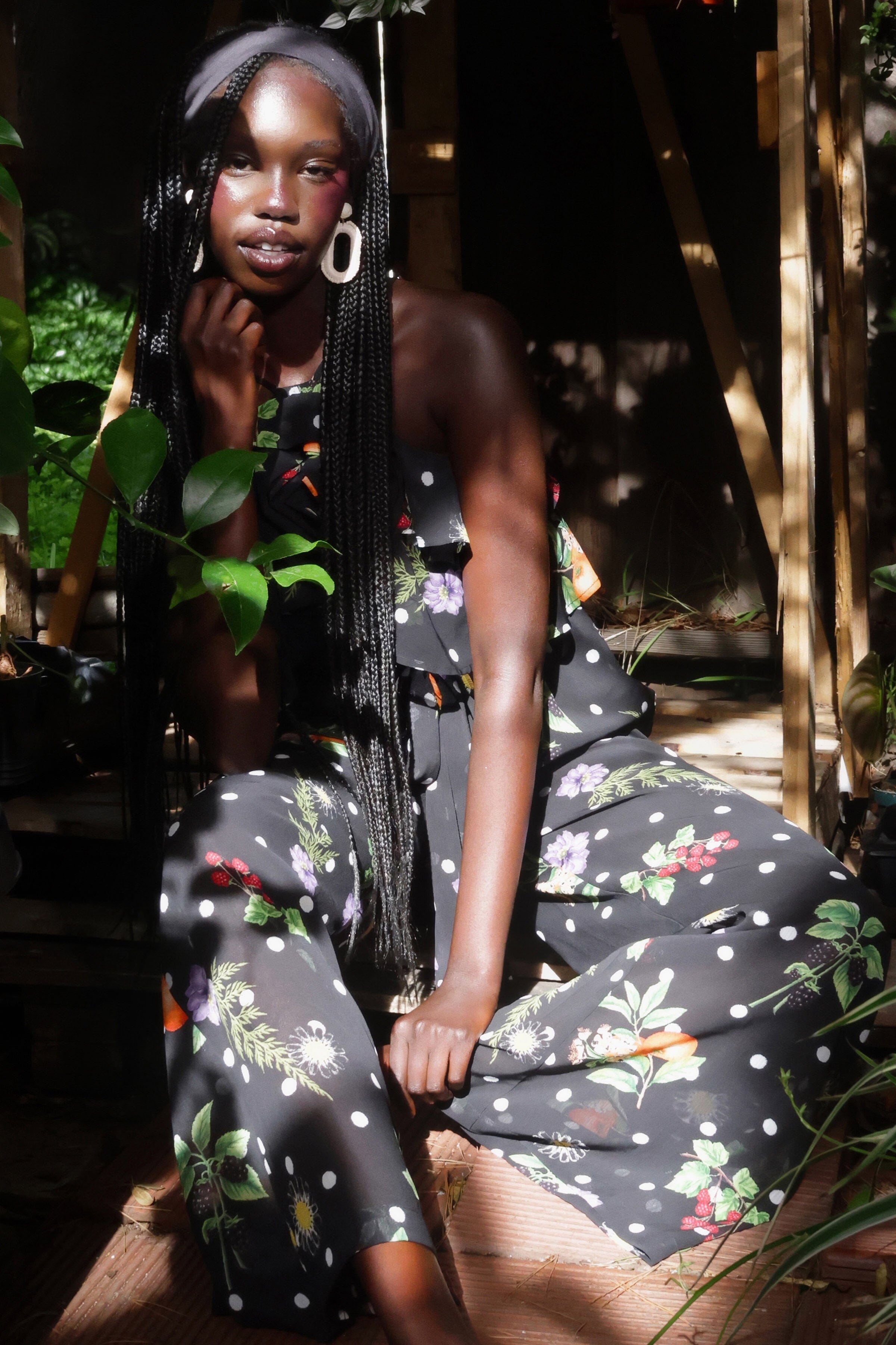 Polka dot chiffon black floral jumpsuit - Shop designer women's cute jumpsuits by Avec Les Filles