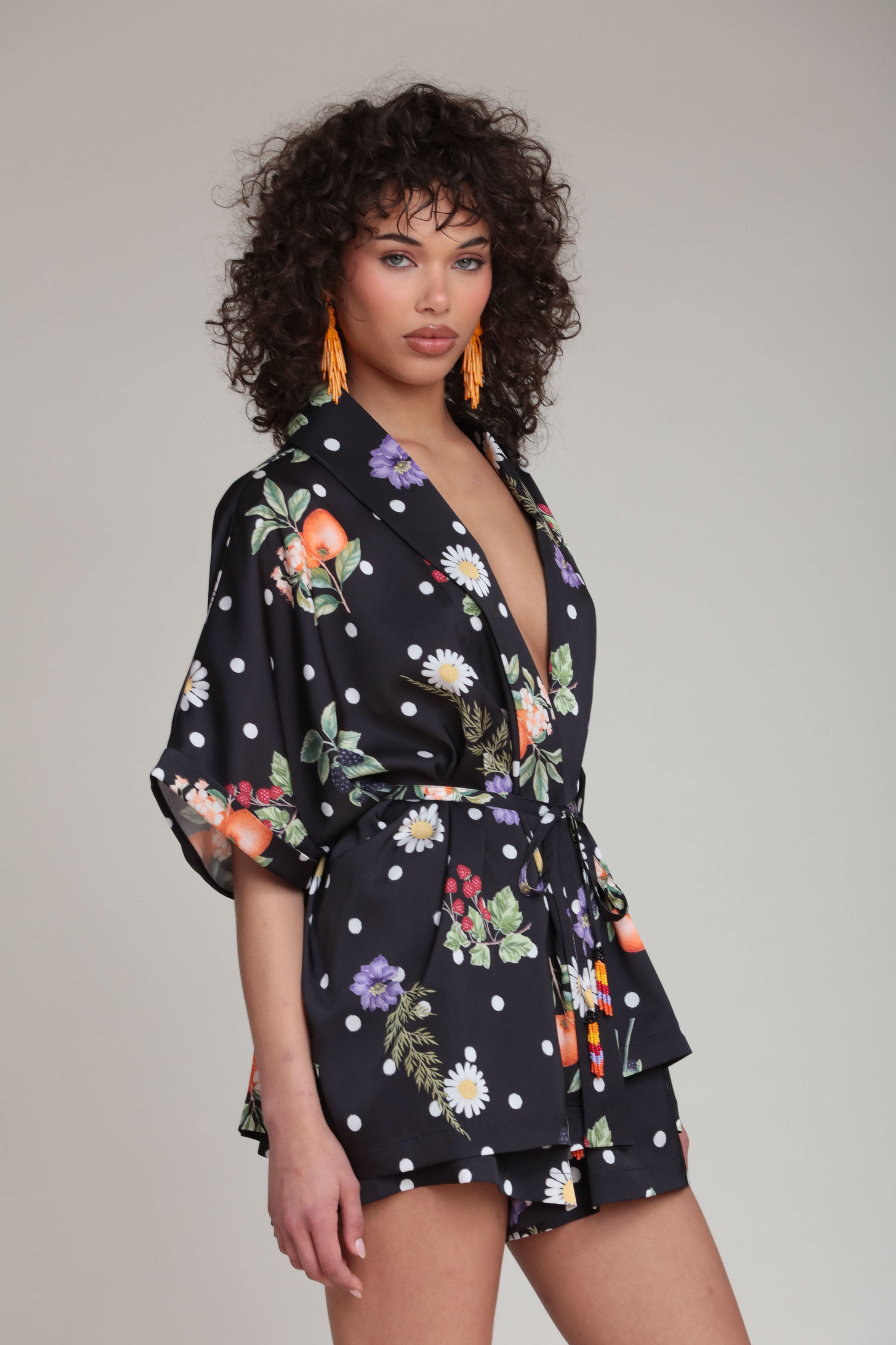 Satin black floral top with an adjustable belt and dolman sleeves - Shop women's cute tops by Avec Les Filles
