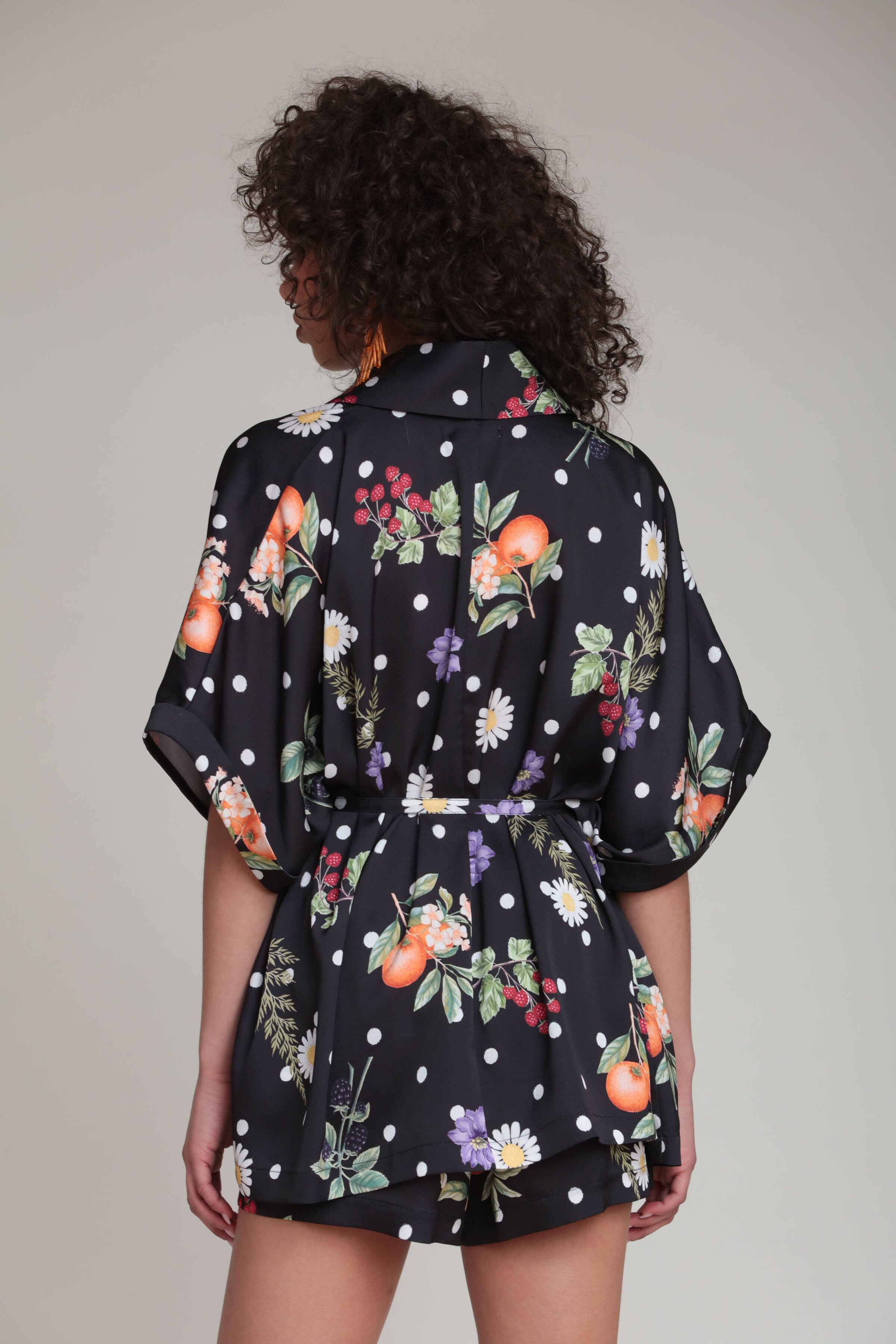 Black floral polka dot satin floral top with an adjustable belt - Shop women's cute tops by Avec Les Filles
