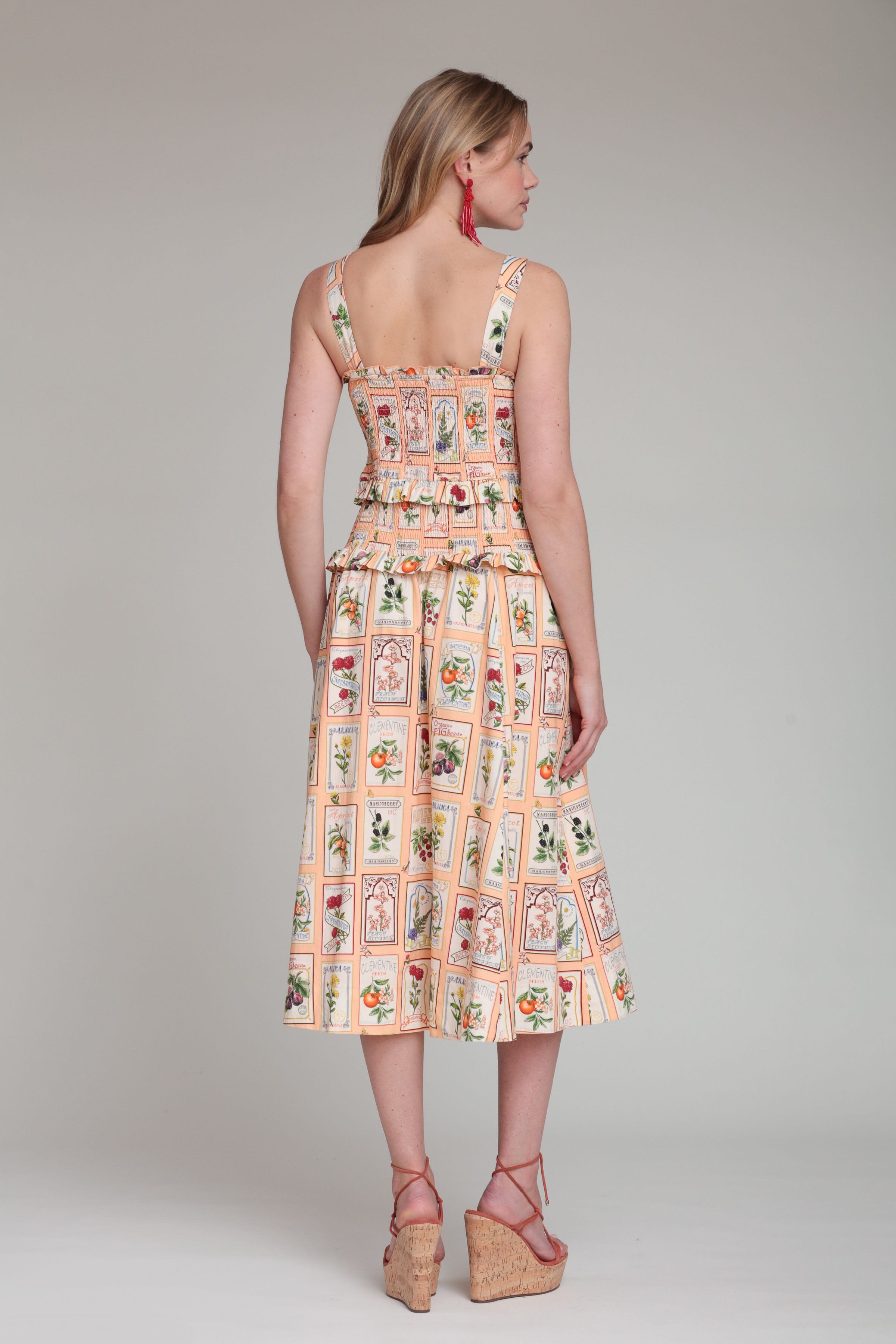 Peach floral cotton midi dress with adjustable shoulder straps - Shop women's midi dresses by Avec Les Filles