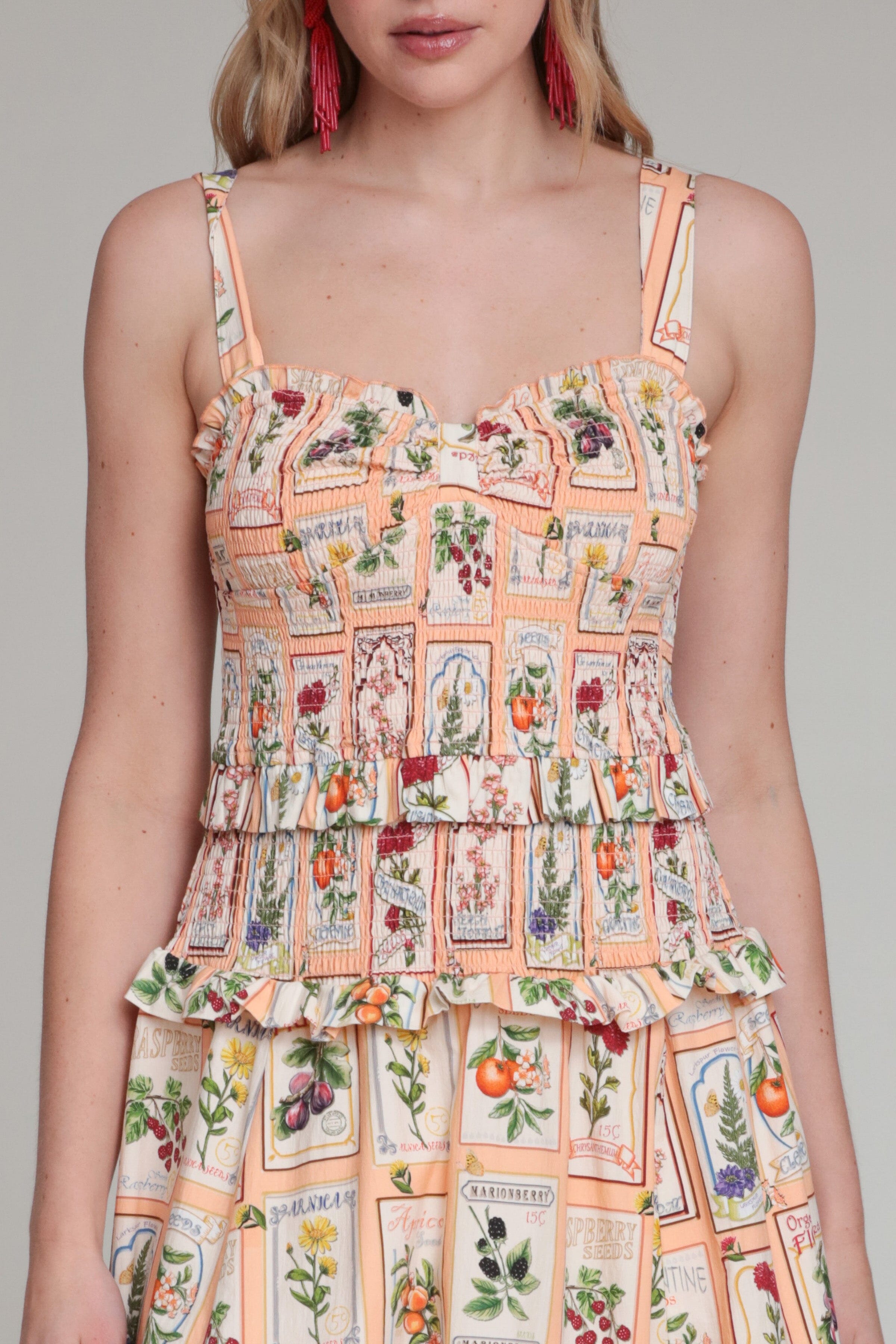 Peach floral midi dress with adjustable straps and sweetheart neck - Shop elegant midi dresses by Avec Les Filles