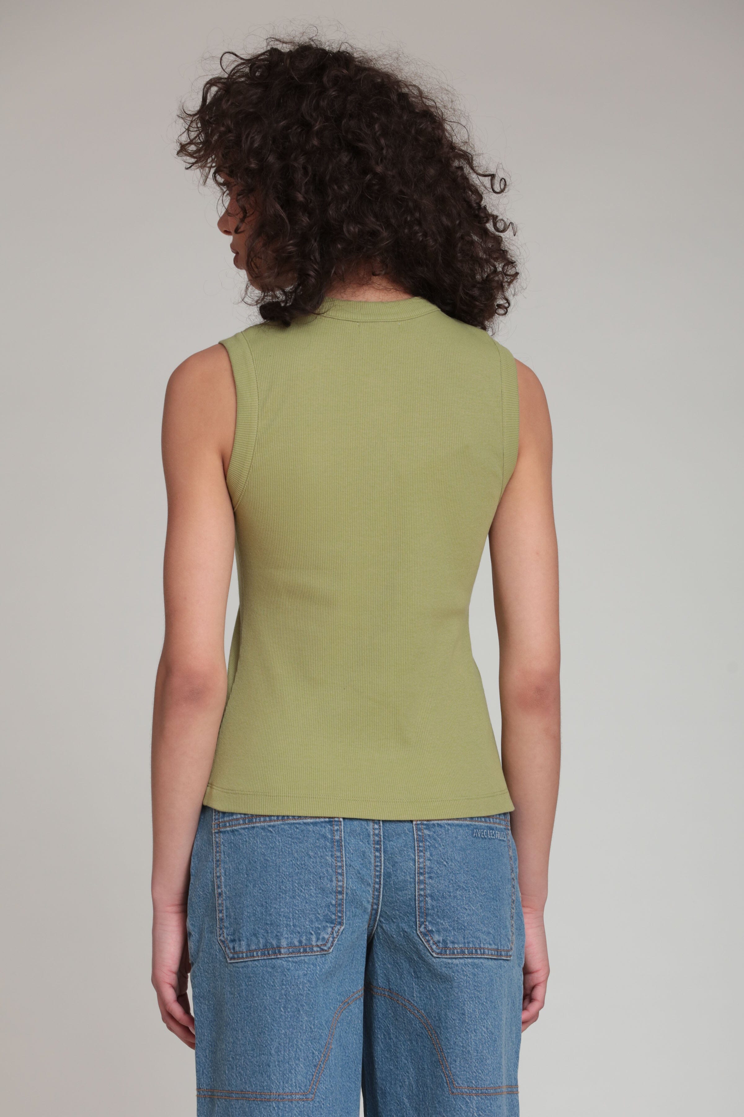Front button ribbed sleeveless green cotton tank top - Shop designer women's cute tank tops by Avec Les Filles