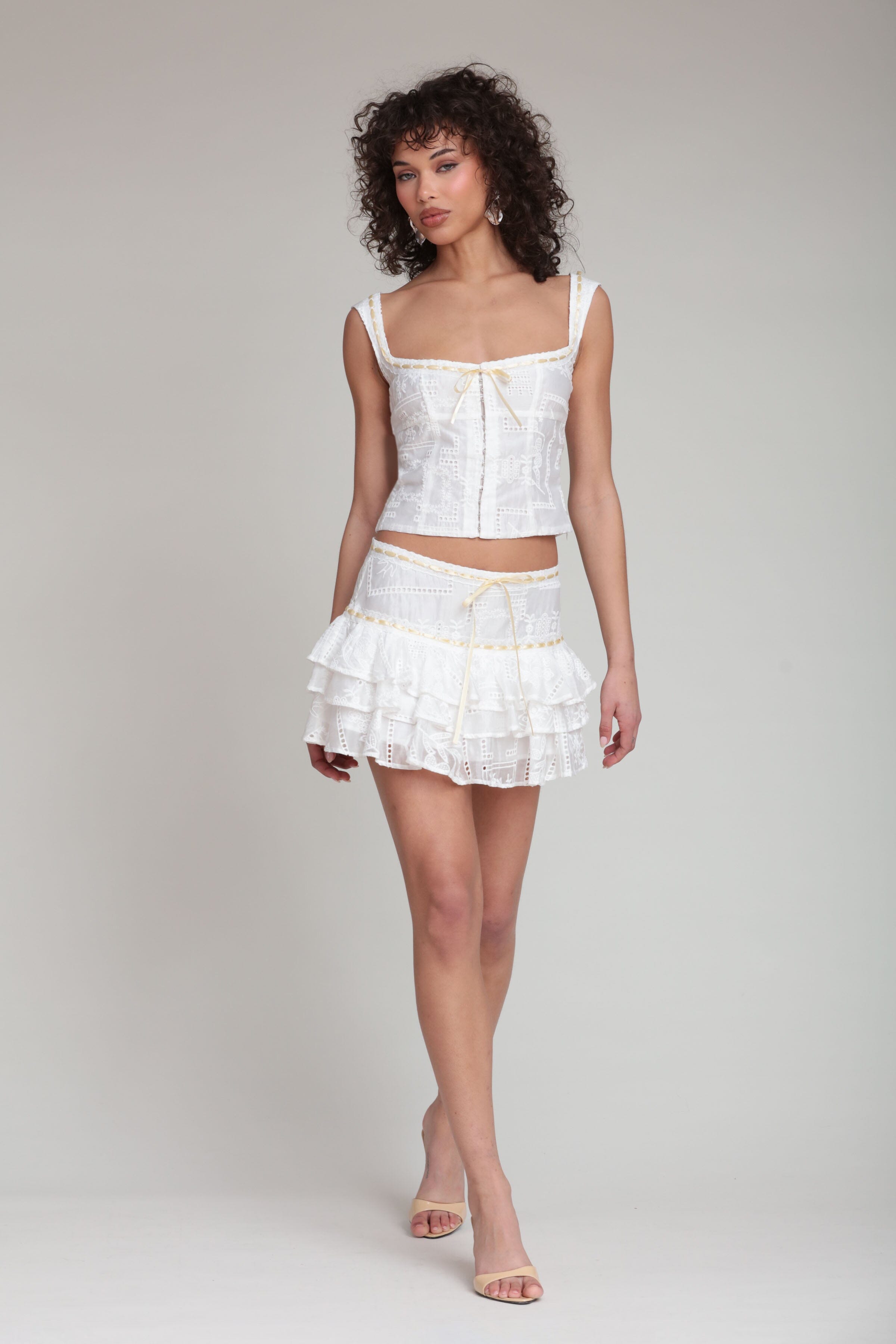 Tencel embroidered bustier white crop top with square neck - Shop women's cute corset tops by Avec Les Filles