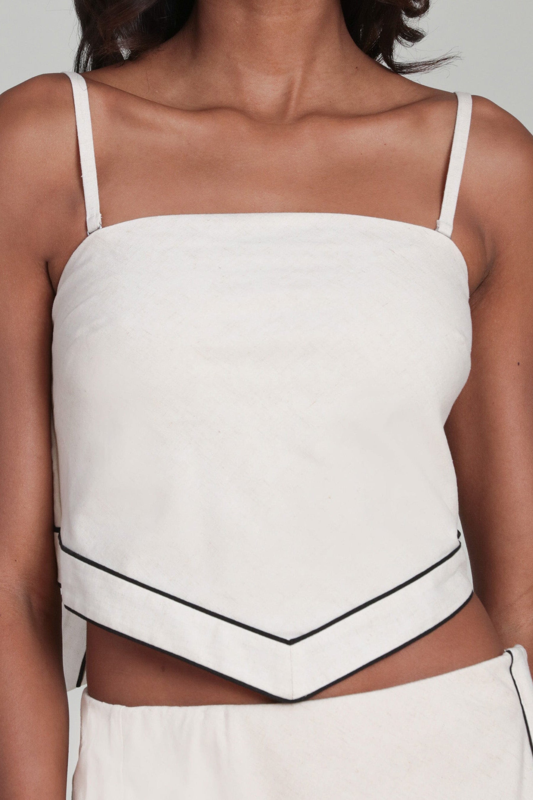 Linen blend scarf white crop top with removable, adjustable straps and square neck by Avec Les Filles