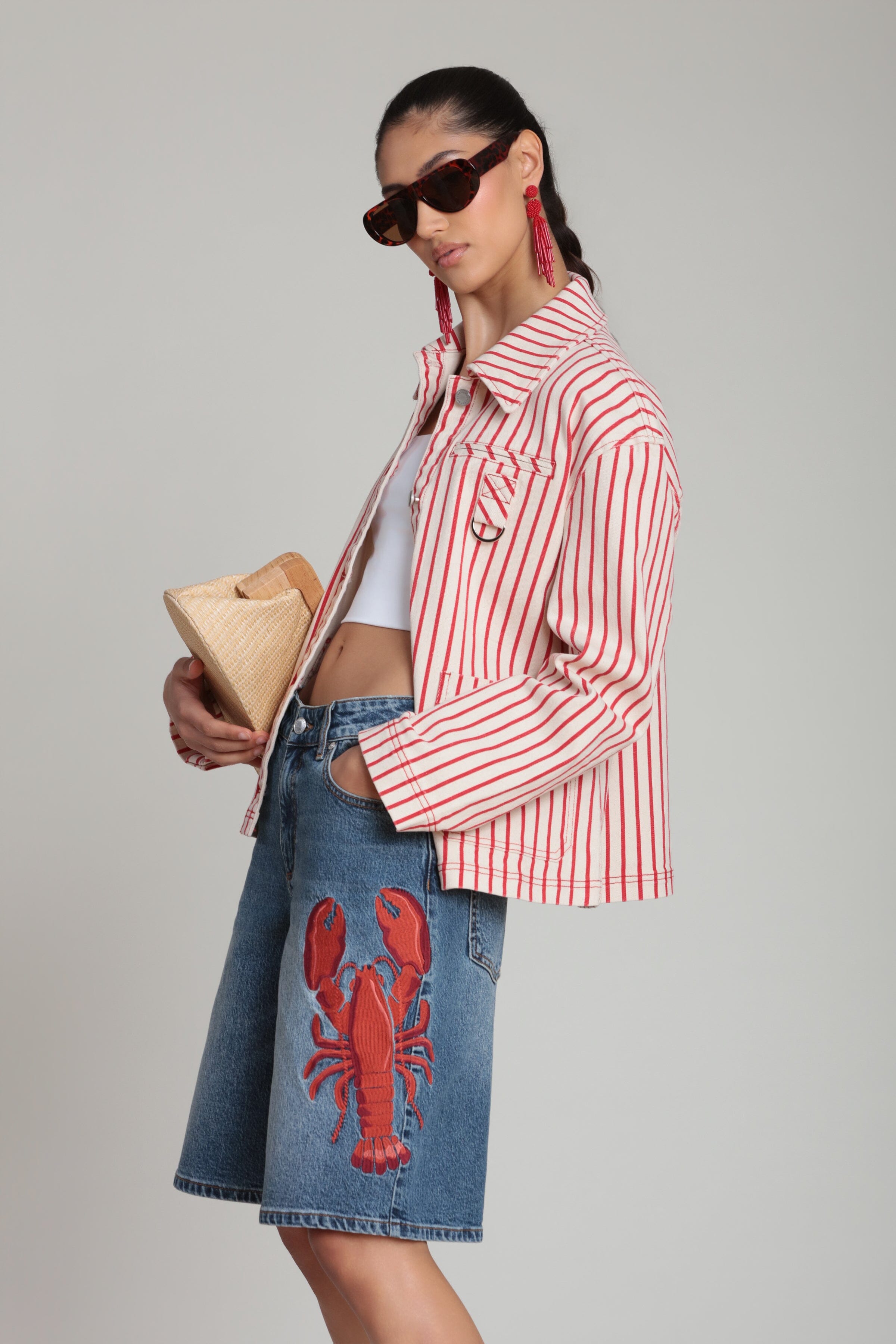 Red striped button down jacket with long sleeves - Shop women's striped button down jackets by Avec Les Filles
