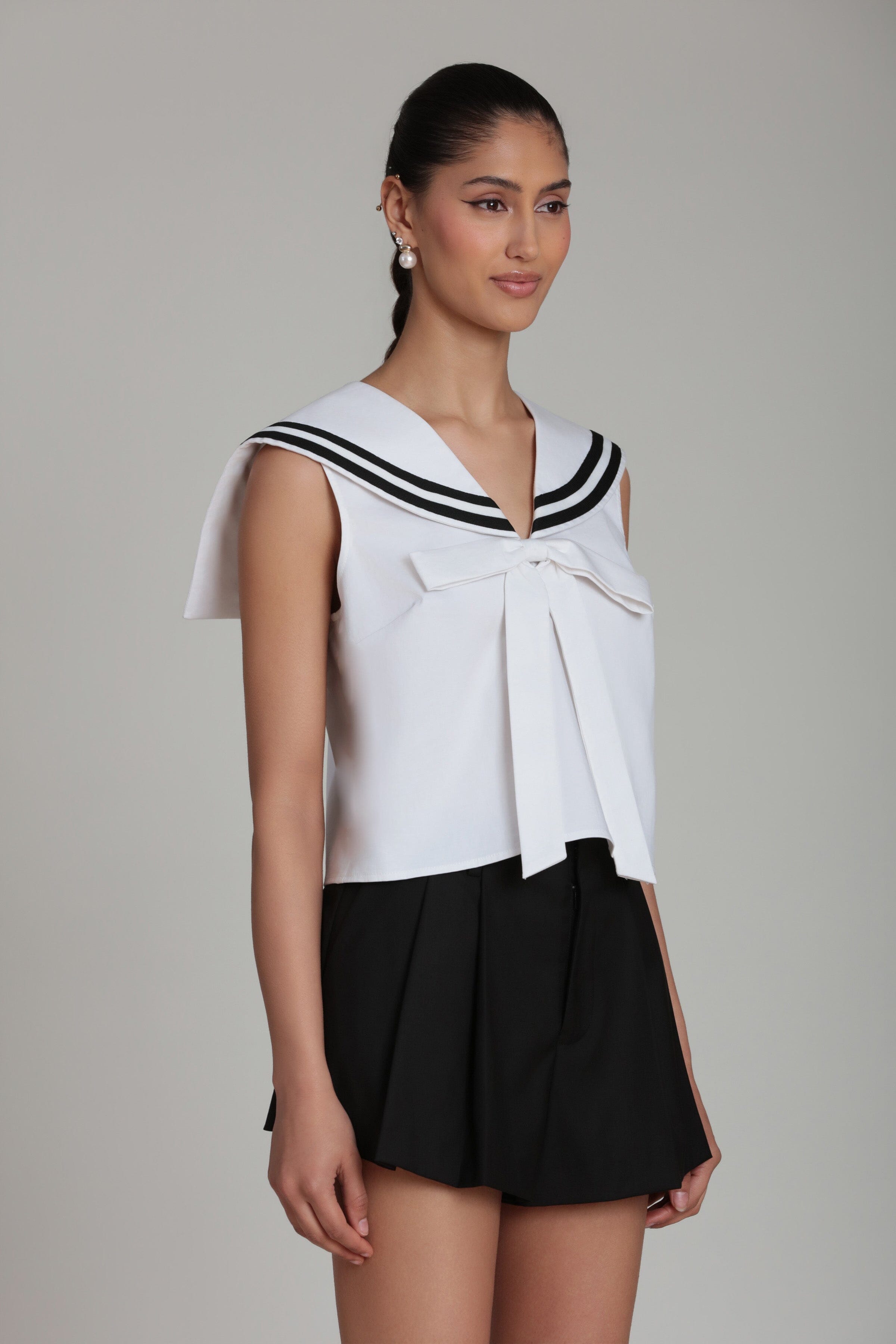 Stretch cotton white sailor collar shirt - Shop designer women's cute crop tops by Avec Les Filles