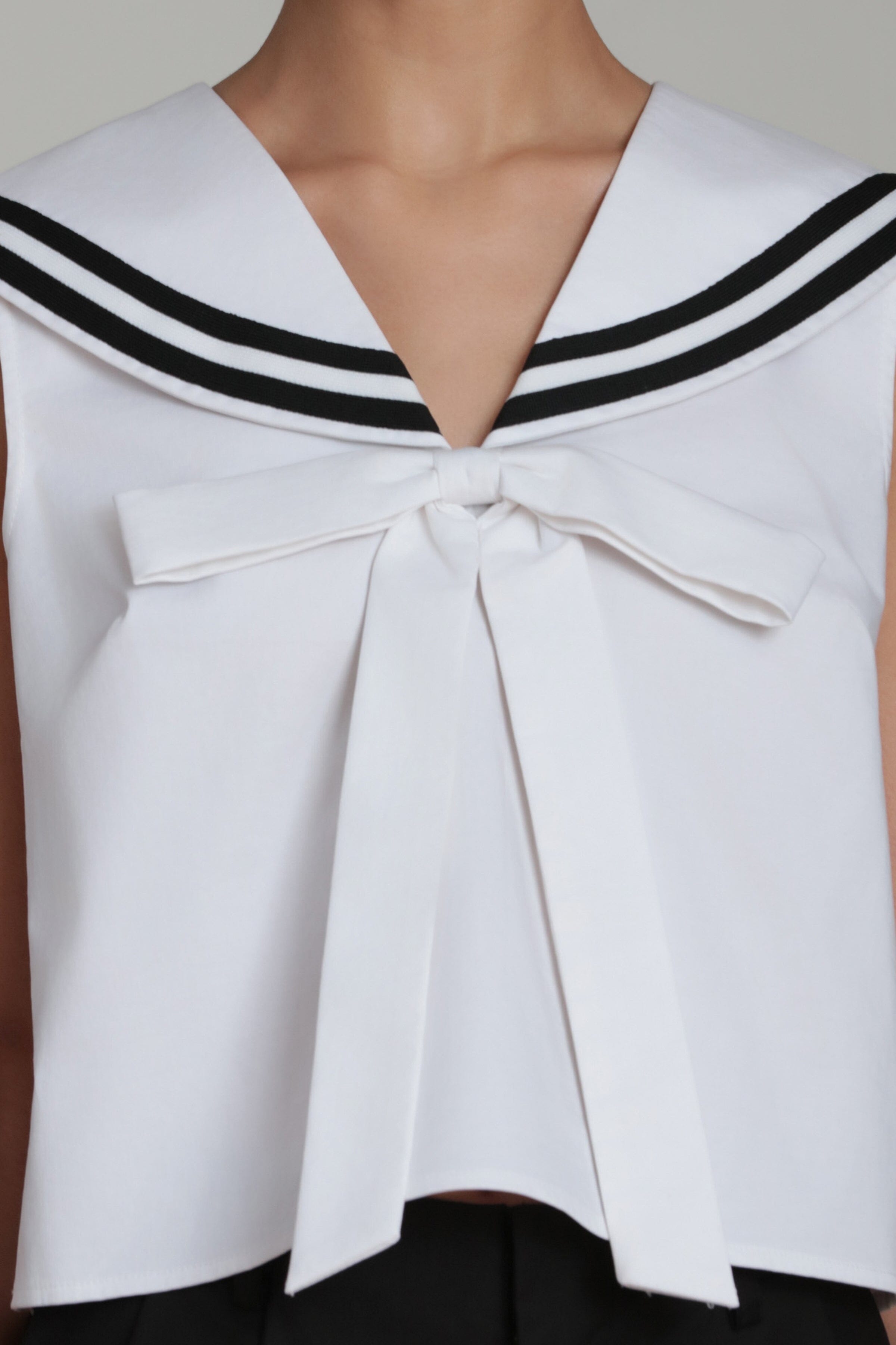 Stretch cotton sailor sleeveless white crop top with bow - Shop women's crop tops by Avec Les Filles