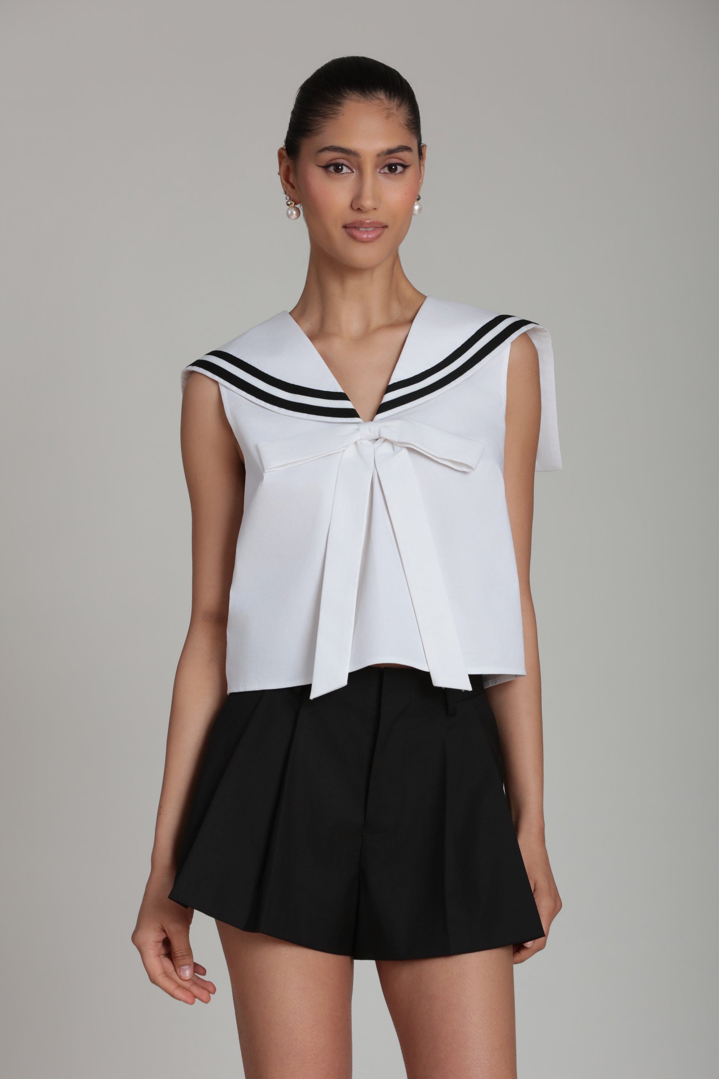 Stretch cotton sailor sleeveless white crop top women's - Shop cute crop tops by Avec Les Filles