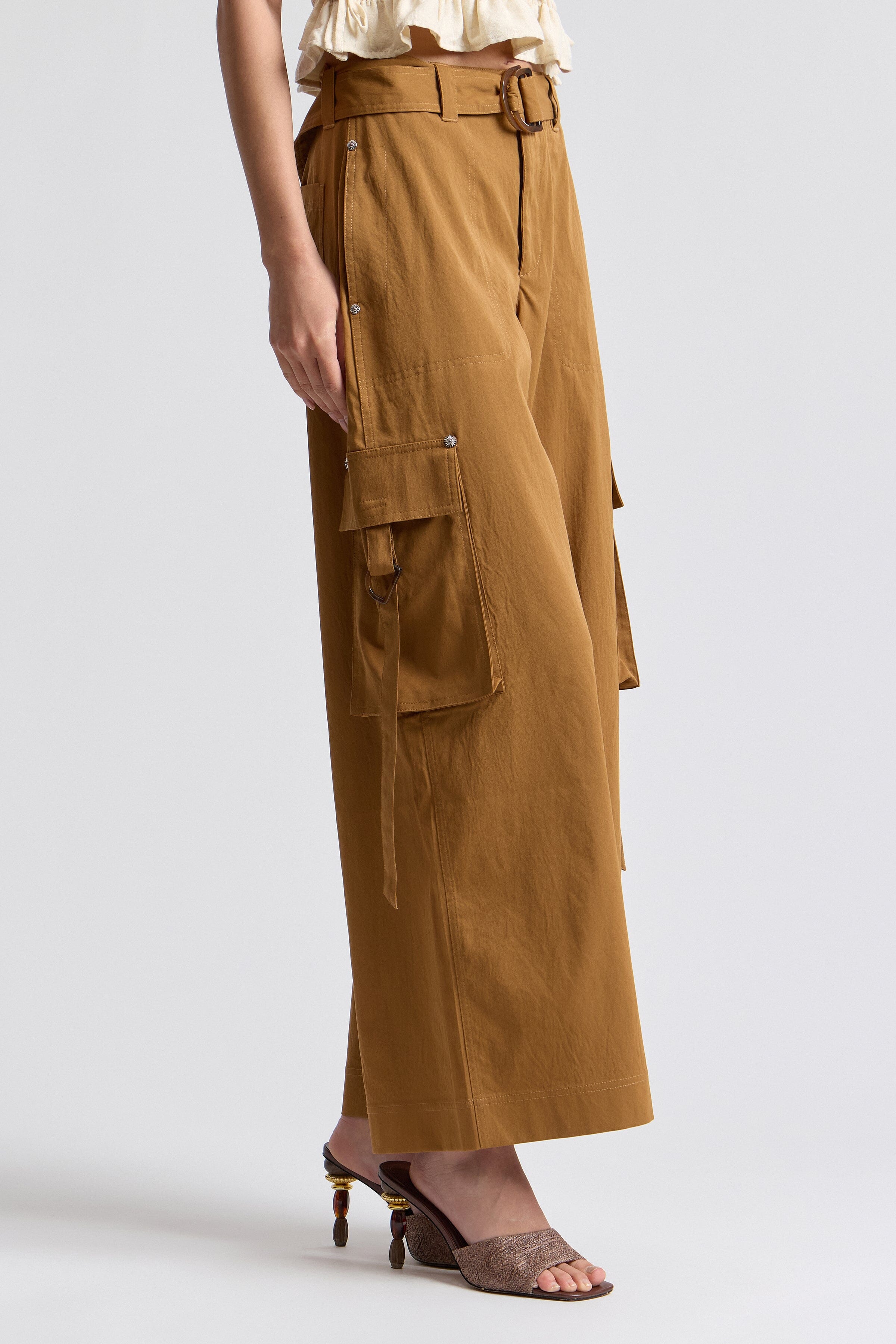 brown cargo pants for women with a removable belt - Shop designer women's brown cargo pants by Avec Les Filles