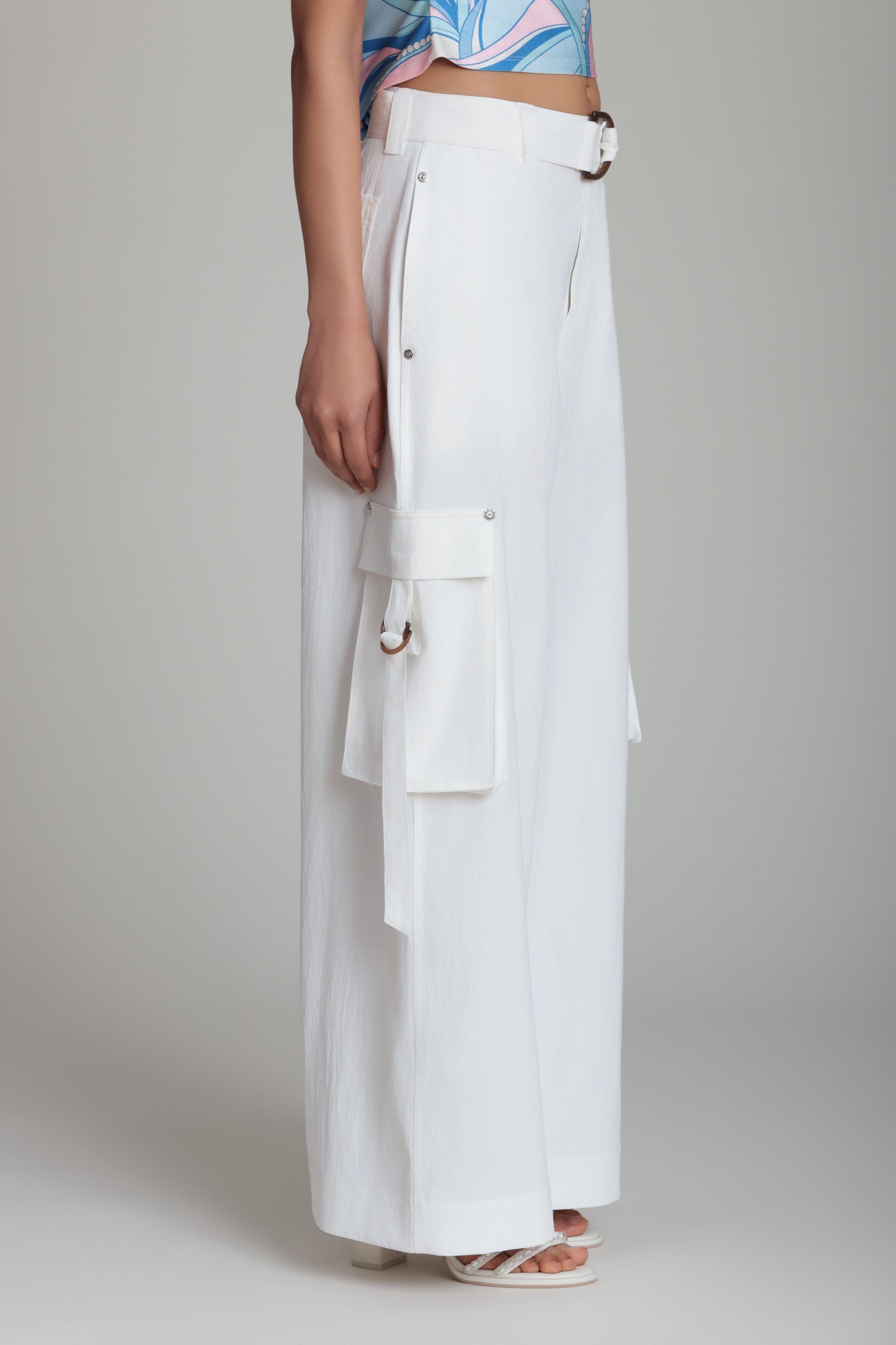 Cargo pants womens white with high-rise waist and removable belt - Shop cute white cargo pants by Avec Les Filles