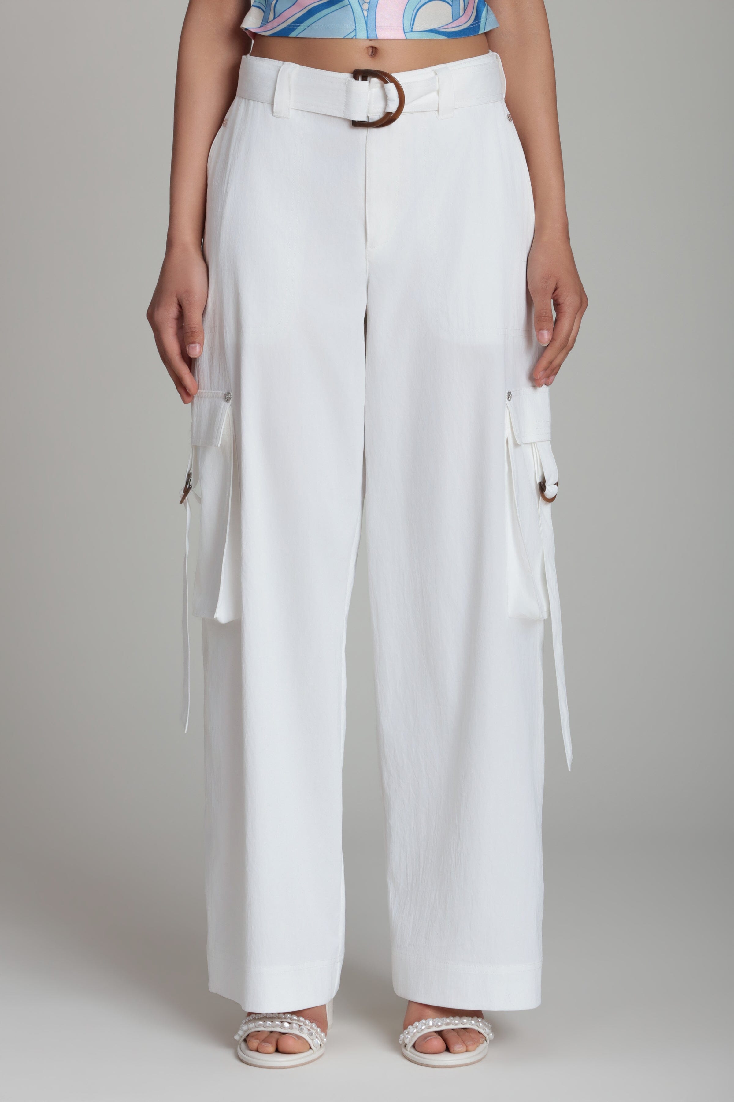 wide-leg white pants for women cargo with a removable belt - Shop cute wide legged white pants by Avec Les Filles