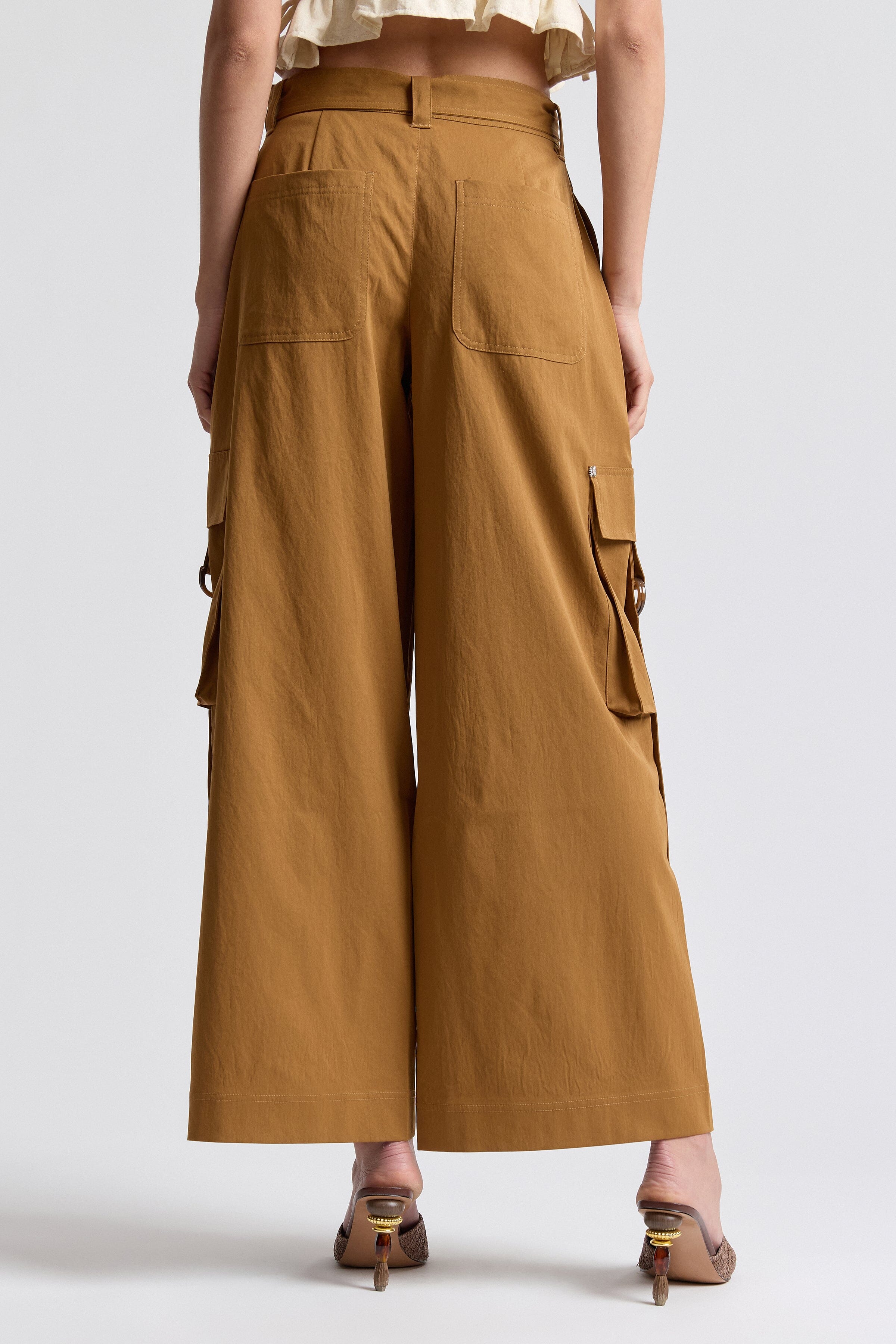 High rise wide leg cargo pants with removable belt - Shop designer women's brown cargo pants by Avec Les Filles