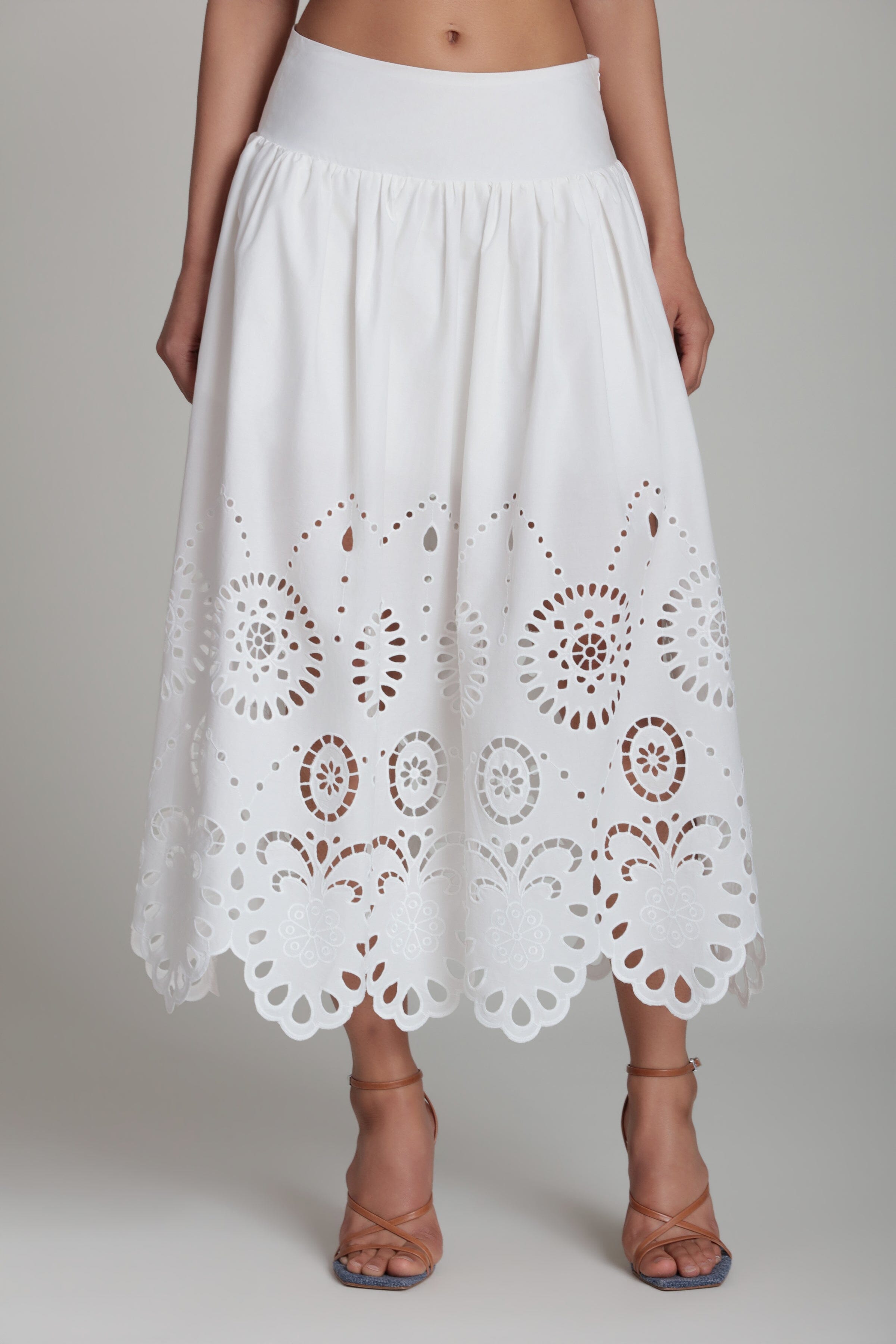 cotton embroidered white eyelet midi skirt - Shop designer women's cute white midi skirts by Avec Les Filles