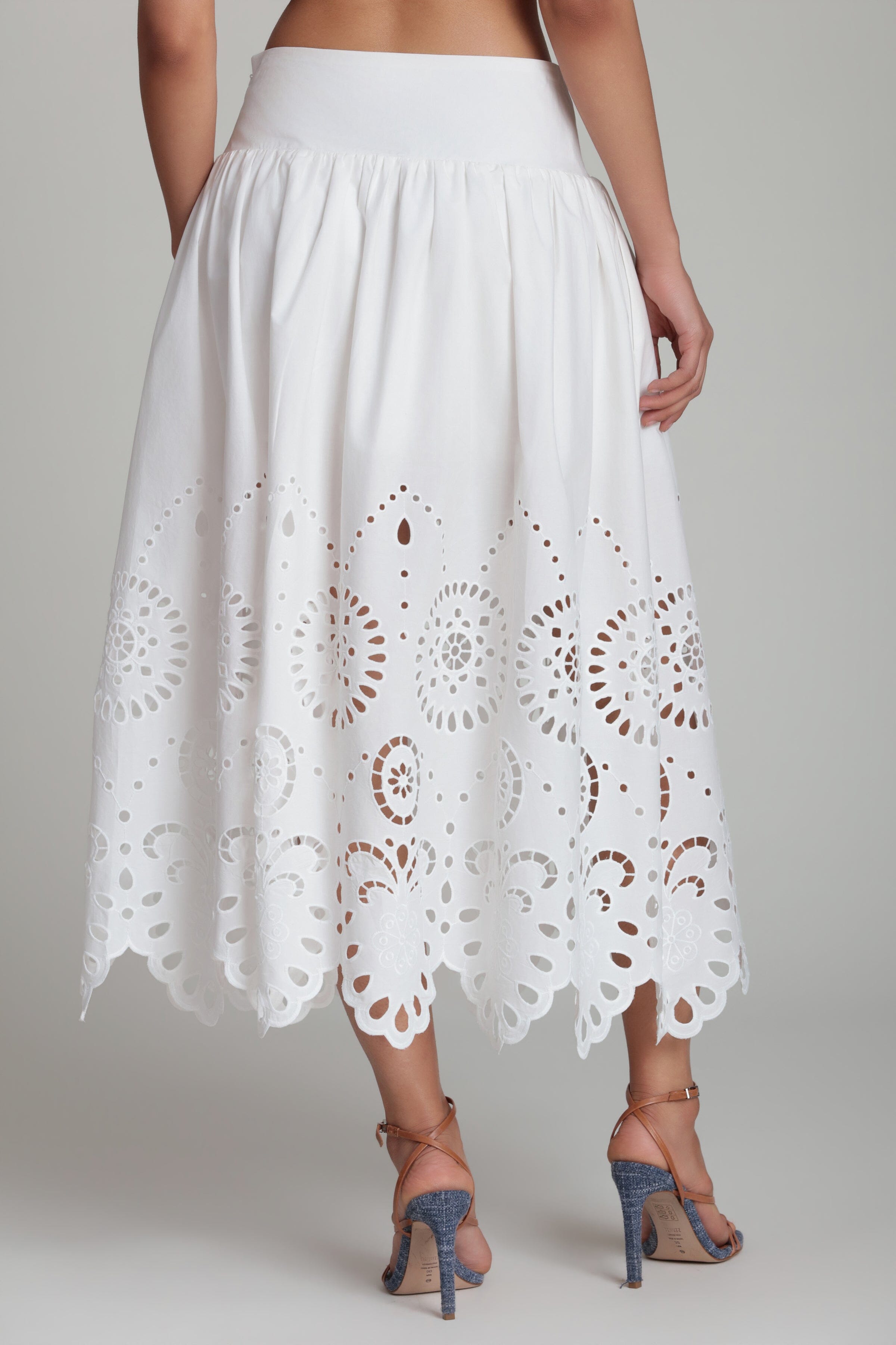 cotton embroidered midi skirt white - Shop designer women's cute white midi skirts by Avec Les Filles