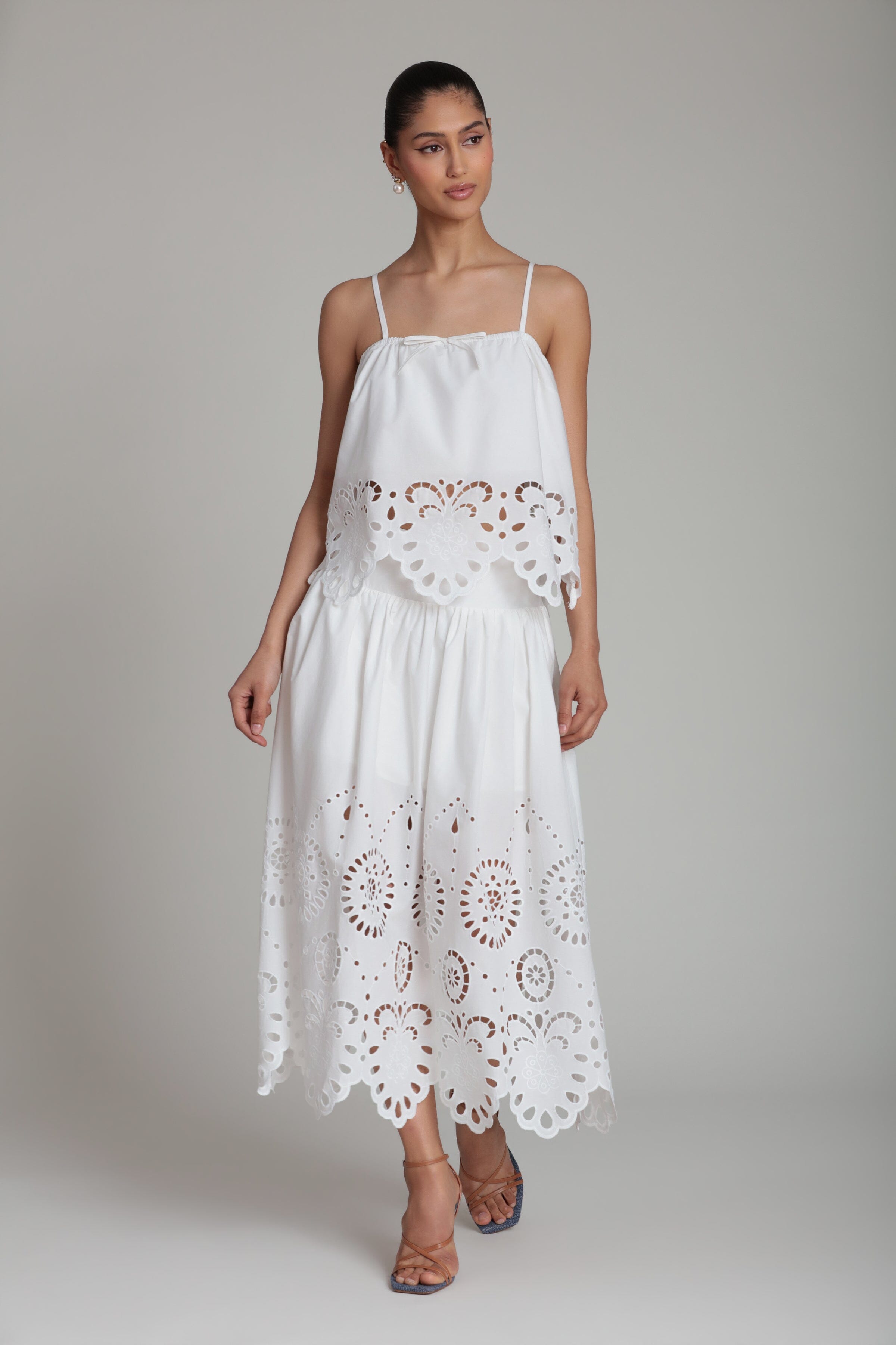 Cotton embroidered white midi skirt set - Shop women's cute white midi skirts by Avec Les Filles