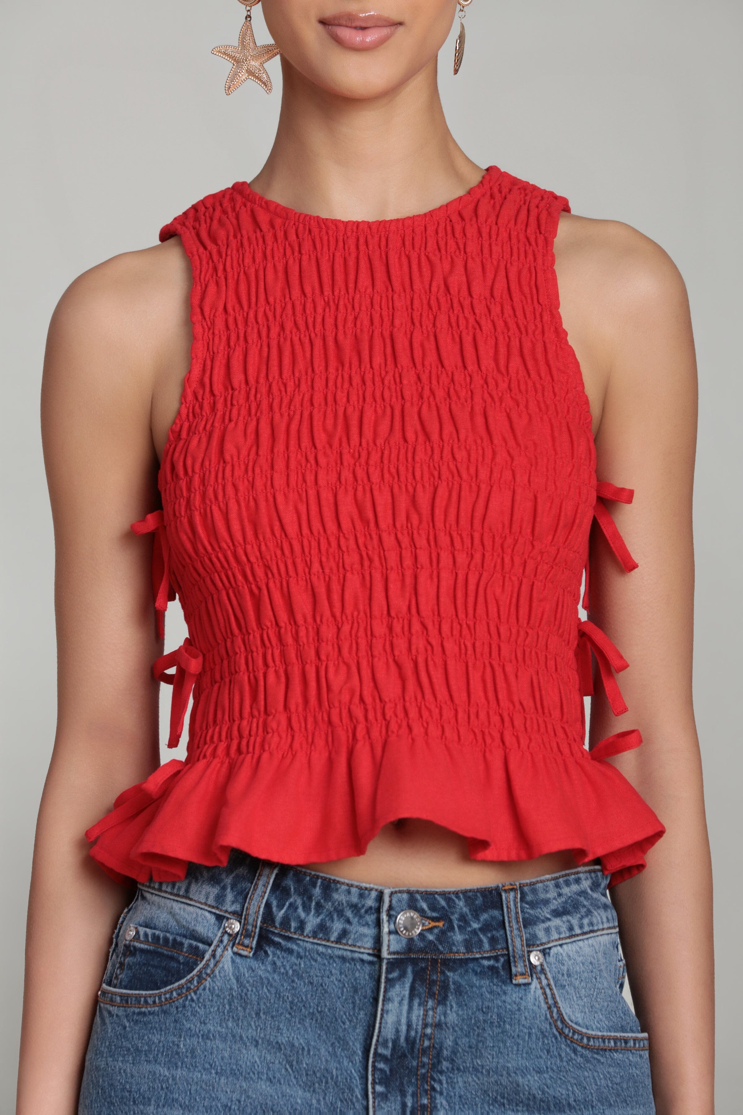 womens high neck tank top in linen blend with side-tie tank top - Shop women's sleeveless tank tops by Avec Les Filles