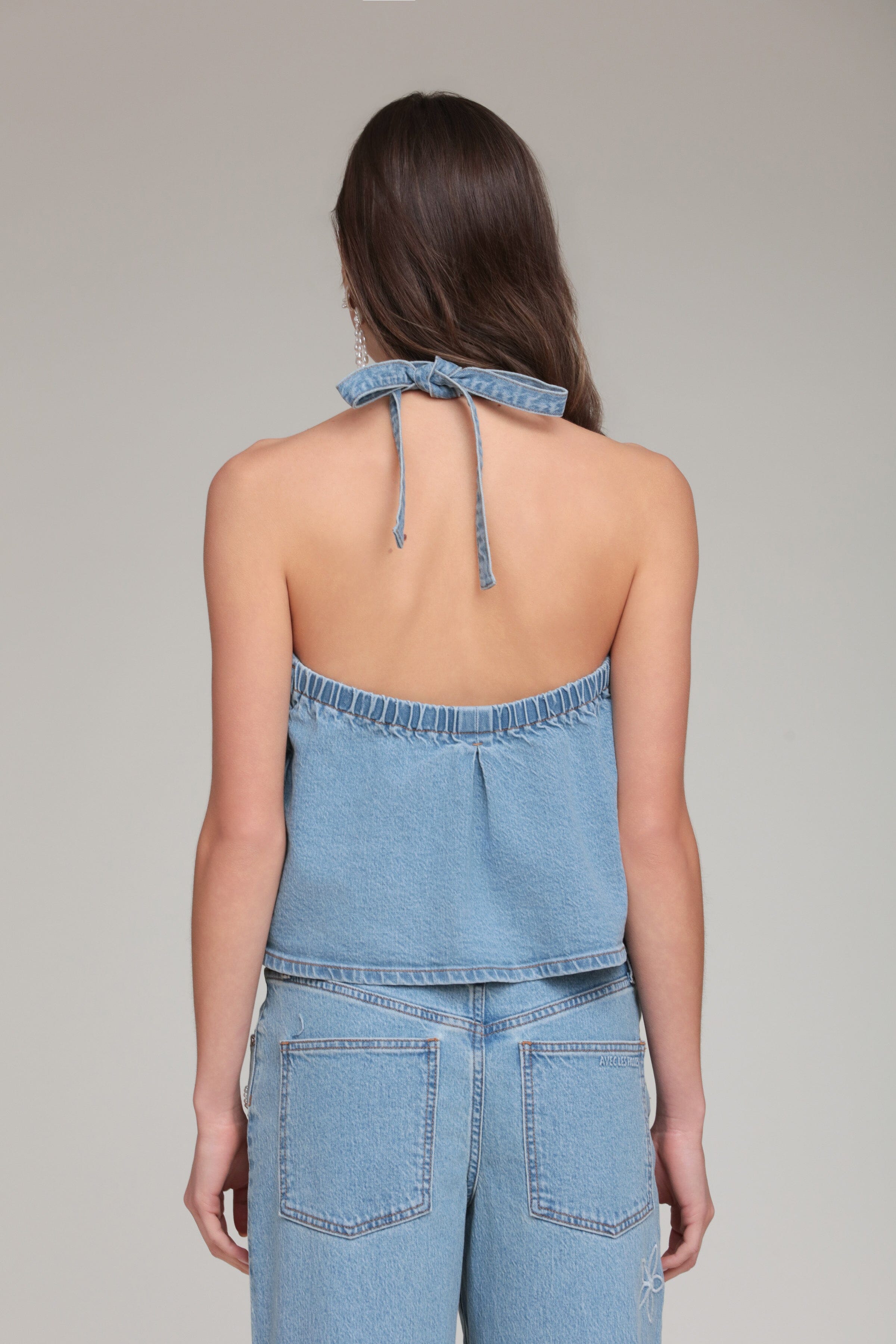 Womens denim vests in cotton blend with halter neck and self-tie - Shop women's cute denim vests by Avec Les Filles