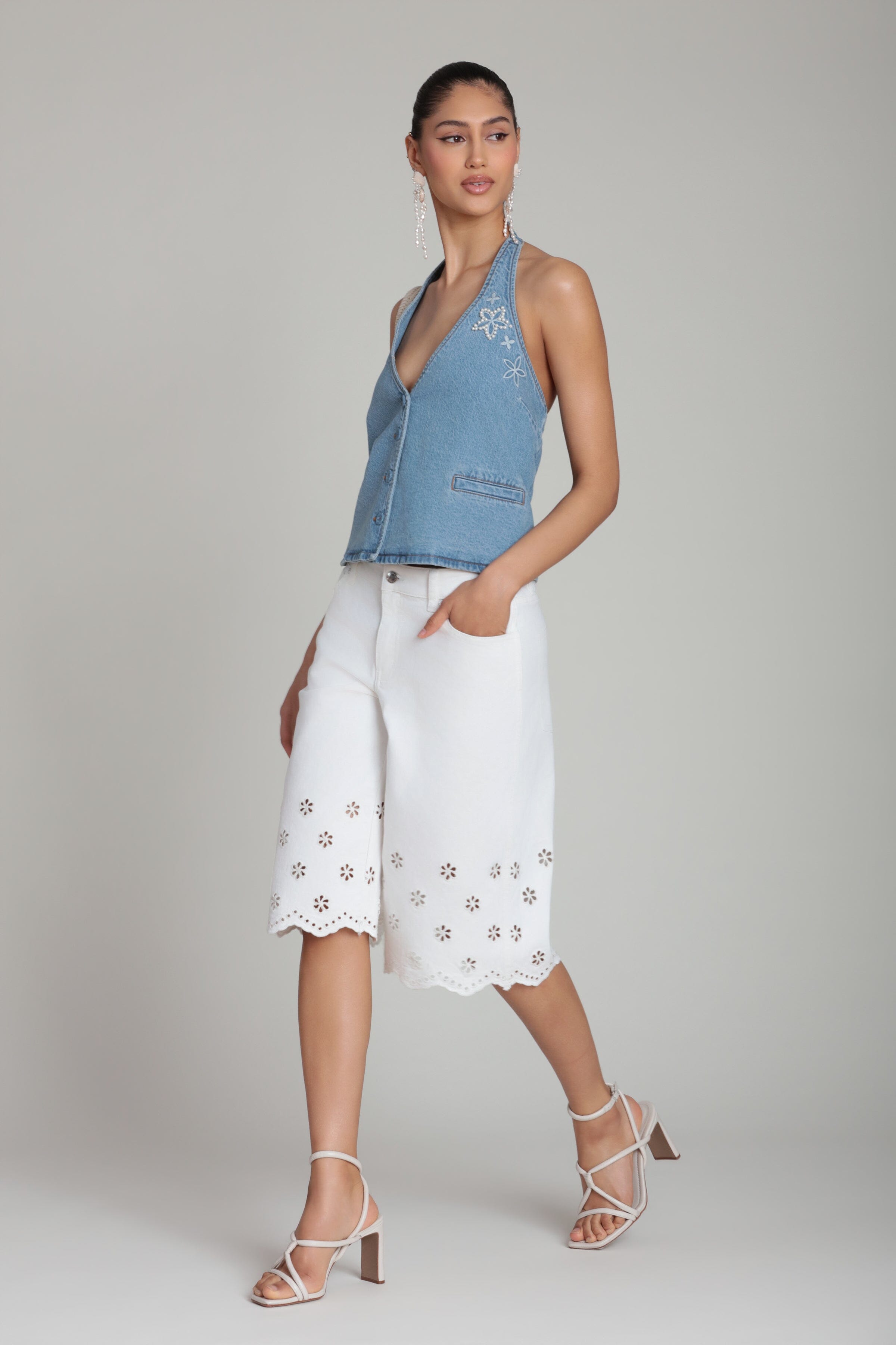 Women's white bermuda shorts with a wide-leg fit - Shop designer white bermuda shorts by Avec Les Filles