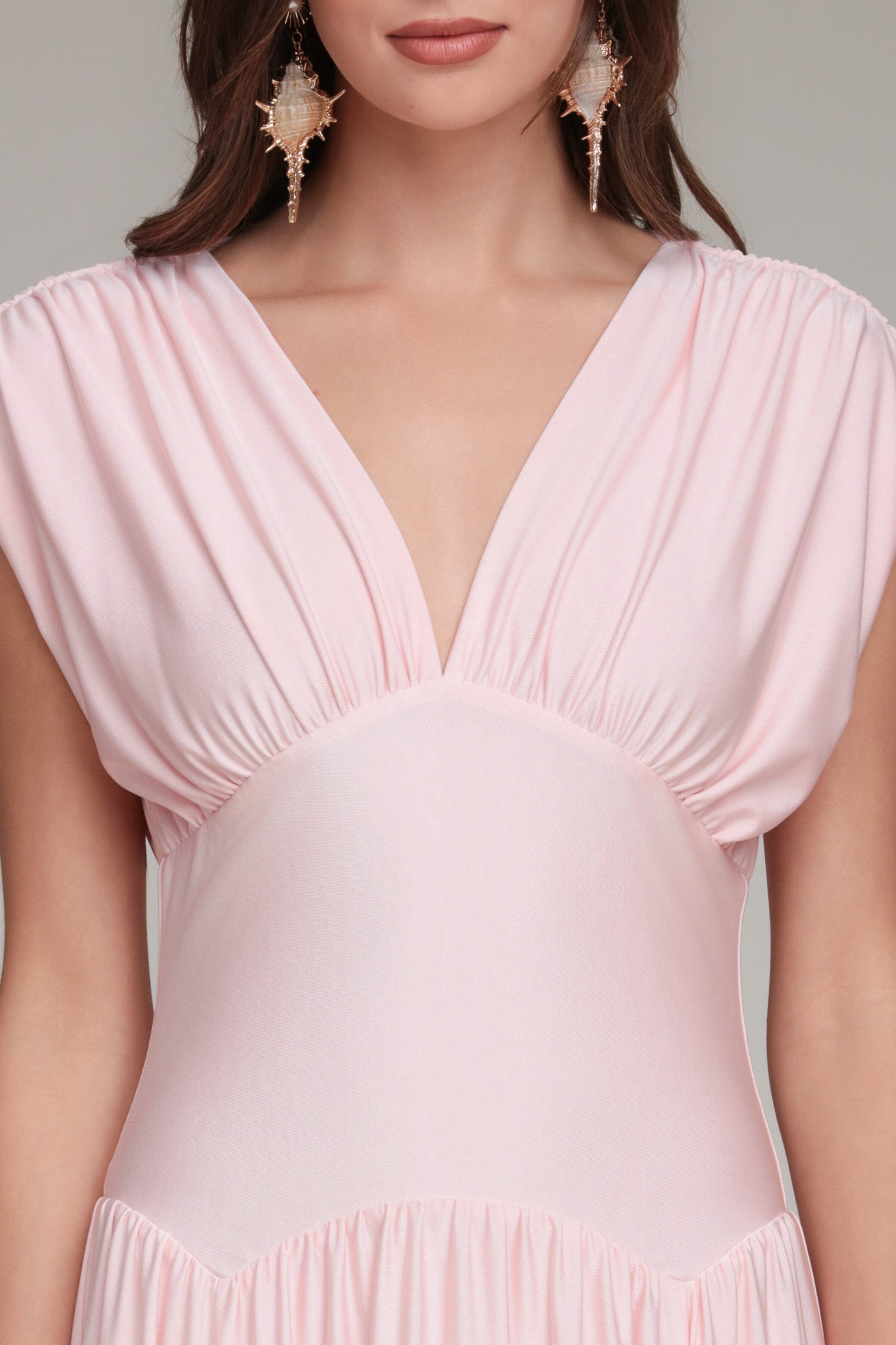 Blush pink maxi dress in cotton blend with a deep V-neckline - Shop women's cute maxi dresses by Avec Les Filles