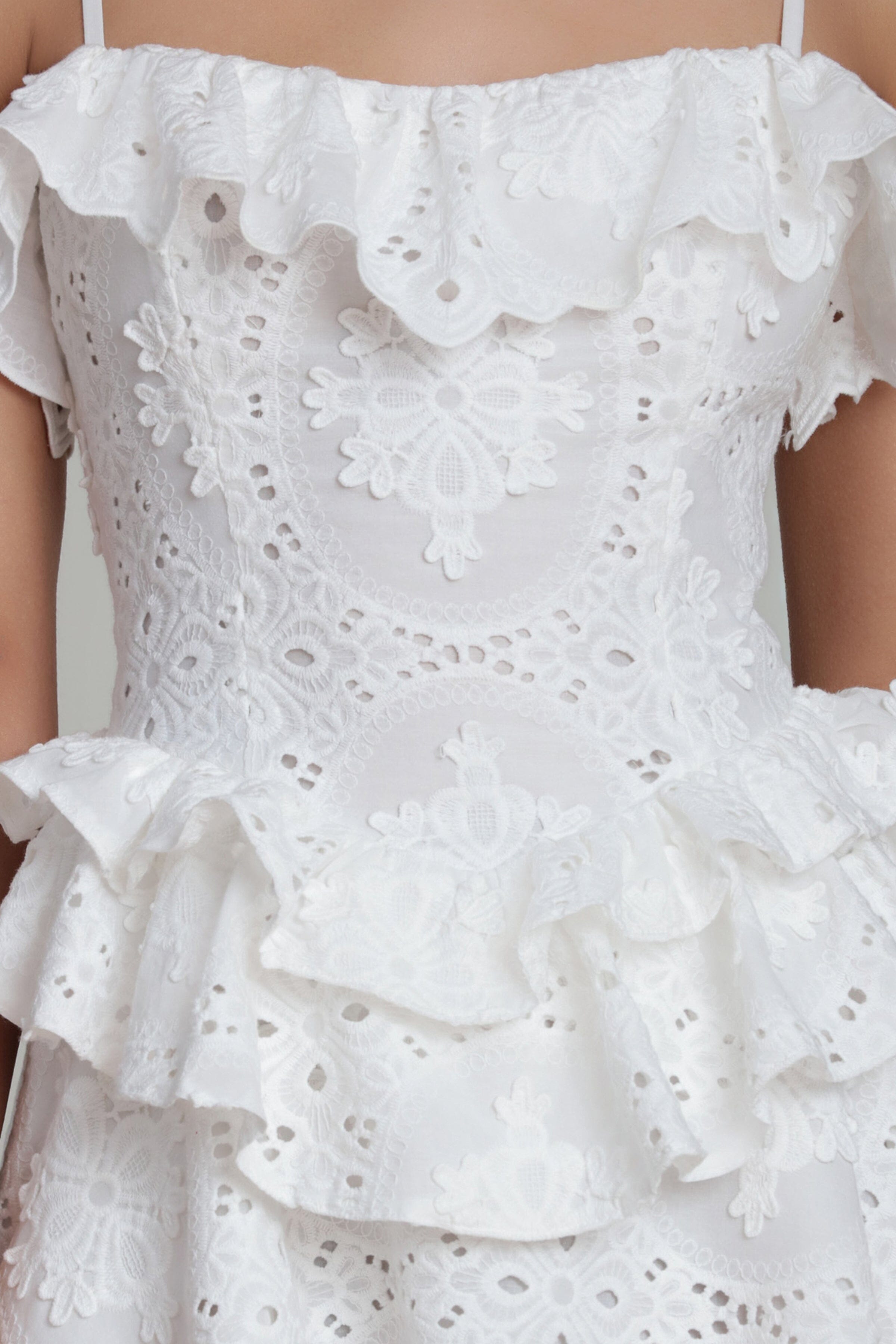 Cotton white dress with ruffles and adjustable spaghetti straps - Shop women's mini dresses by Avec Les Filles