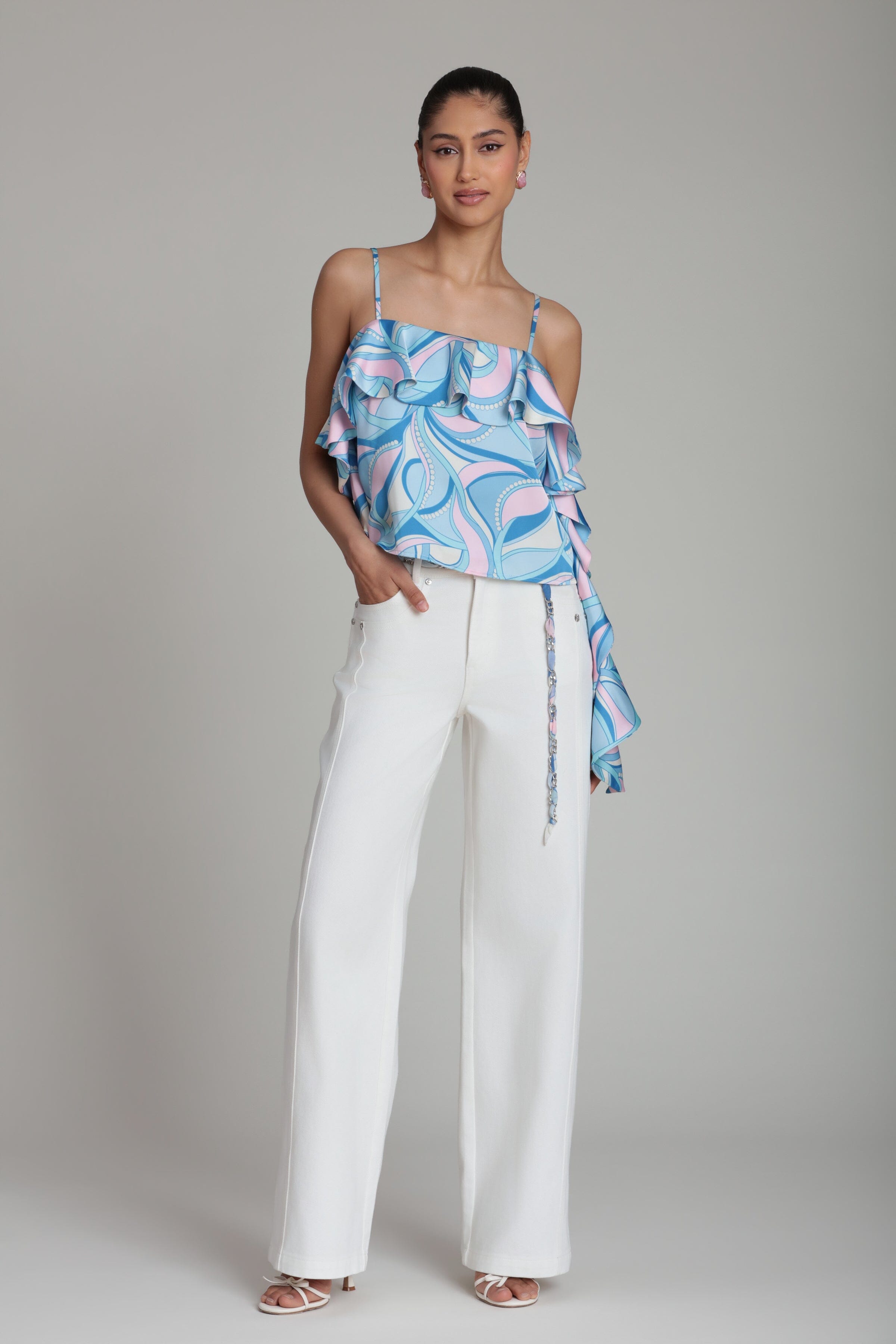 Chain Belt Wide Leg Jeans Pants Avec Les Filles