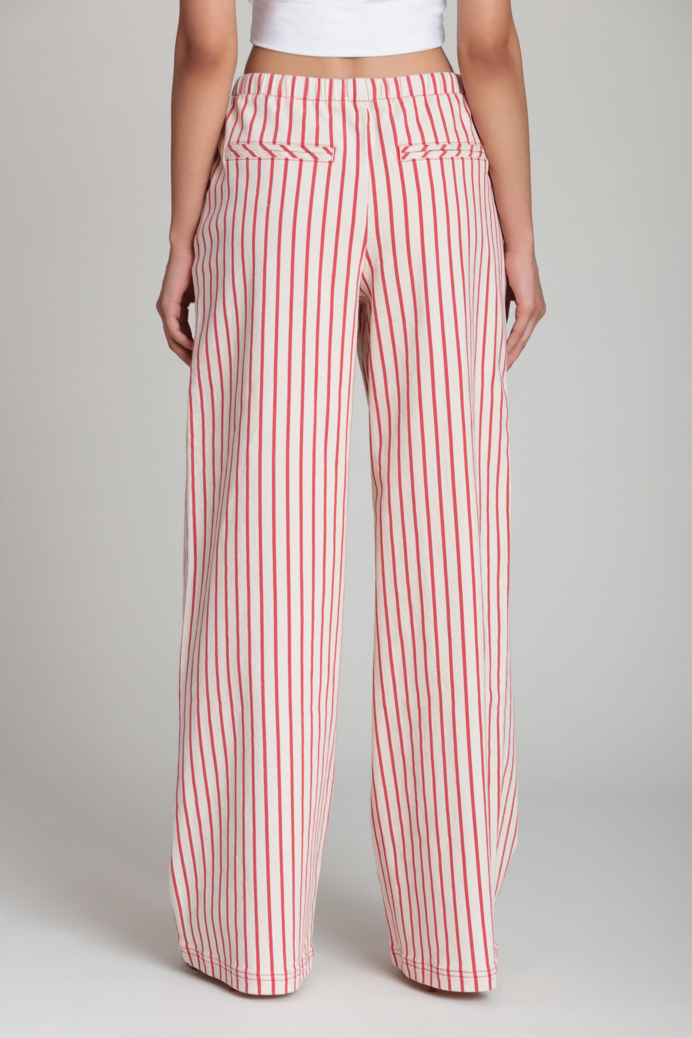 Stretch cotton red striped wide leg pants with an elastic waistband - Shop women's cotton striped pants by Avec Les Filles