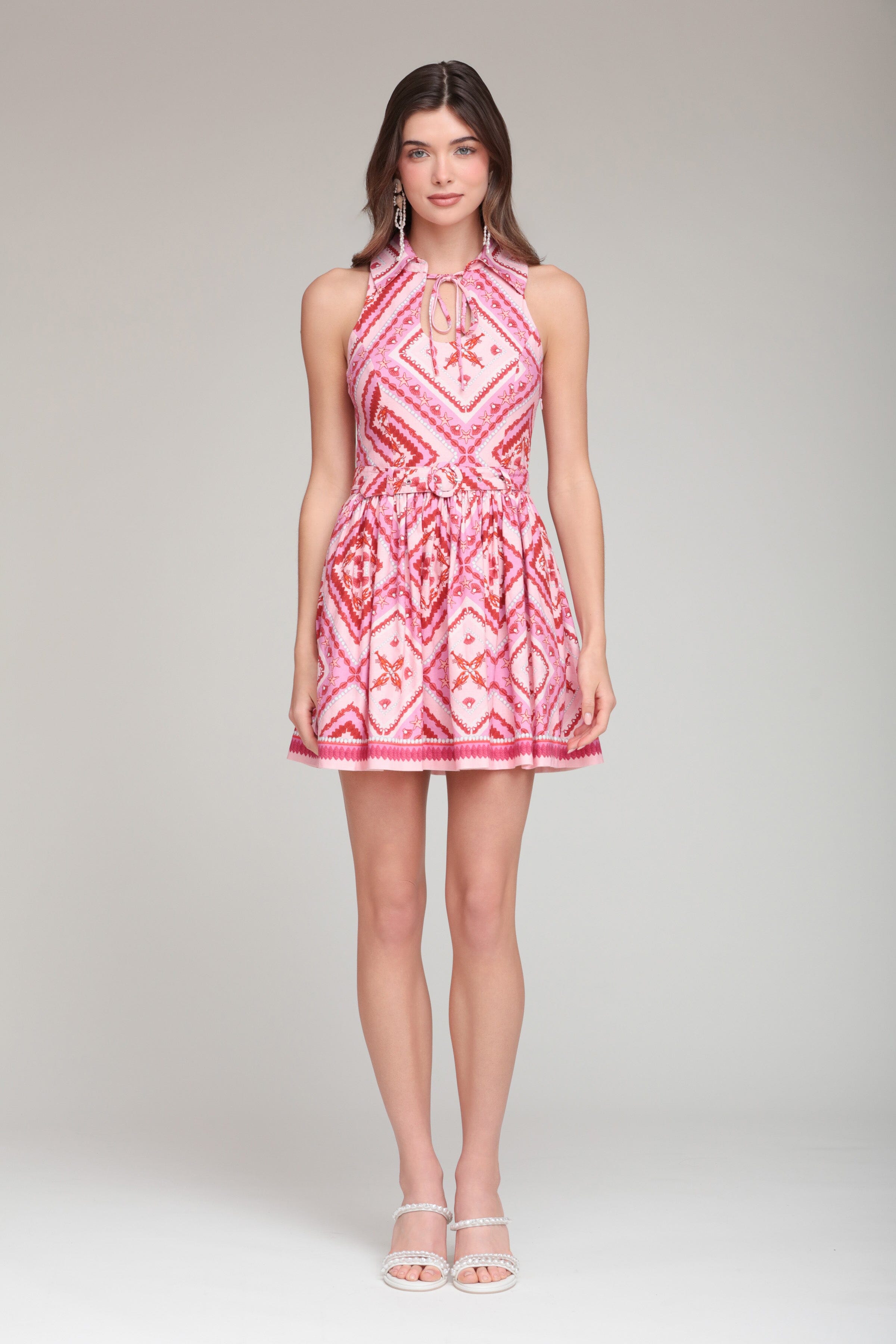 Mosaic pink and red mini dress with print and removable belt - Shop women's cute mini dresses by Avec Les Filles
