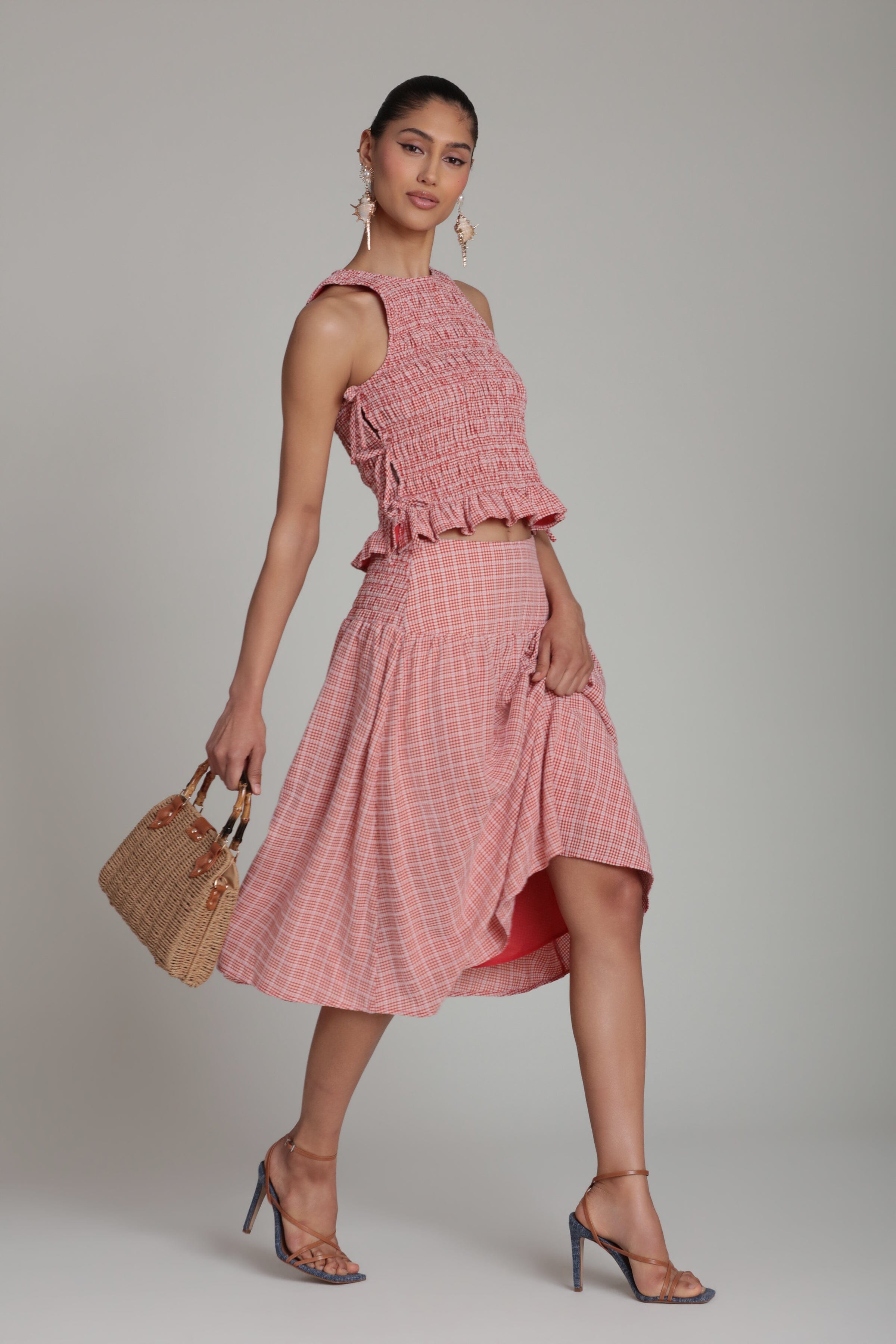 Smocked red and white gingham top with midi gingham skirt - Shop tank tops & midi skirts by Avec Les Filles