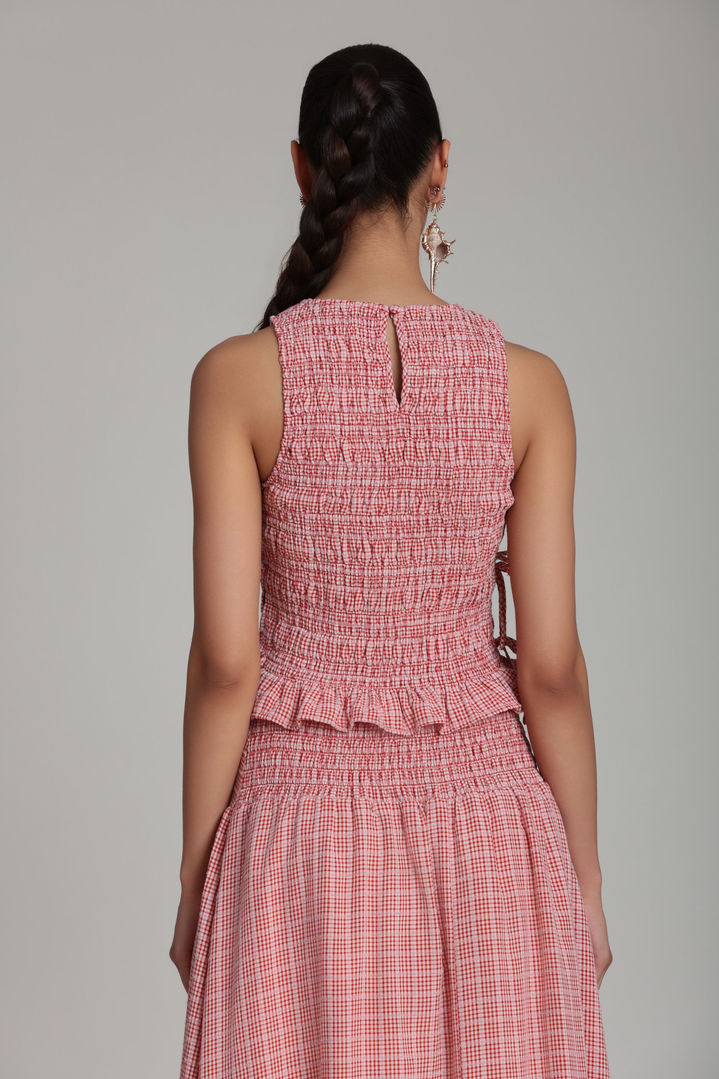 Smocked sleeveless red and white gingham top with ruffle hem - Shop women's tank tops by Avec Les Filles