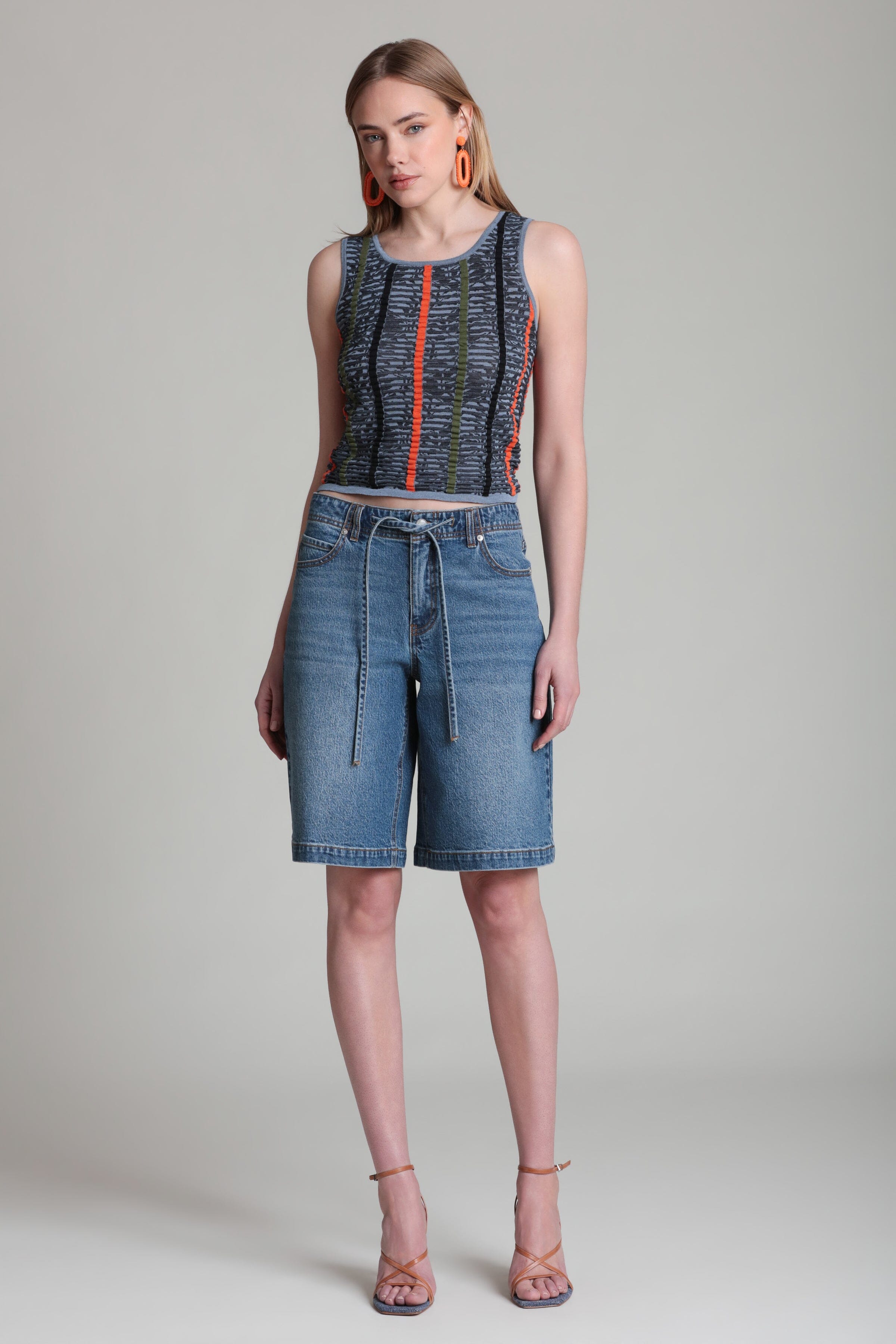 Blue multicolor striped cotton tank top - Shop designer women's cute cotton tank tops by Avec Les Filles