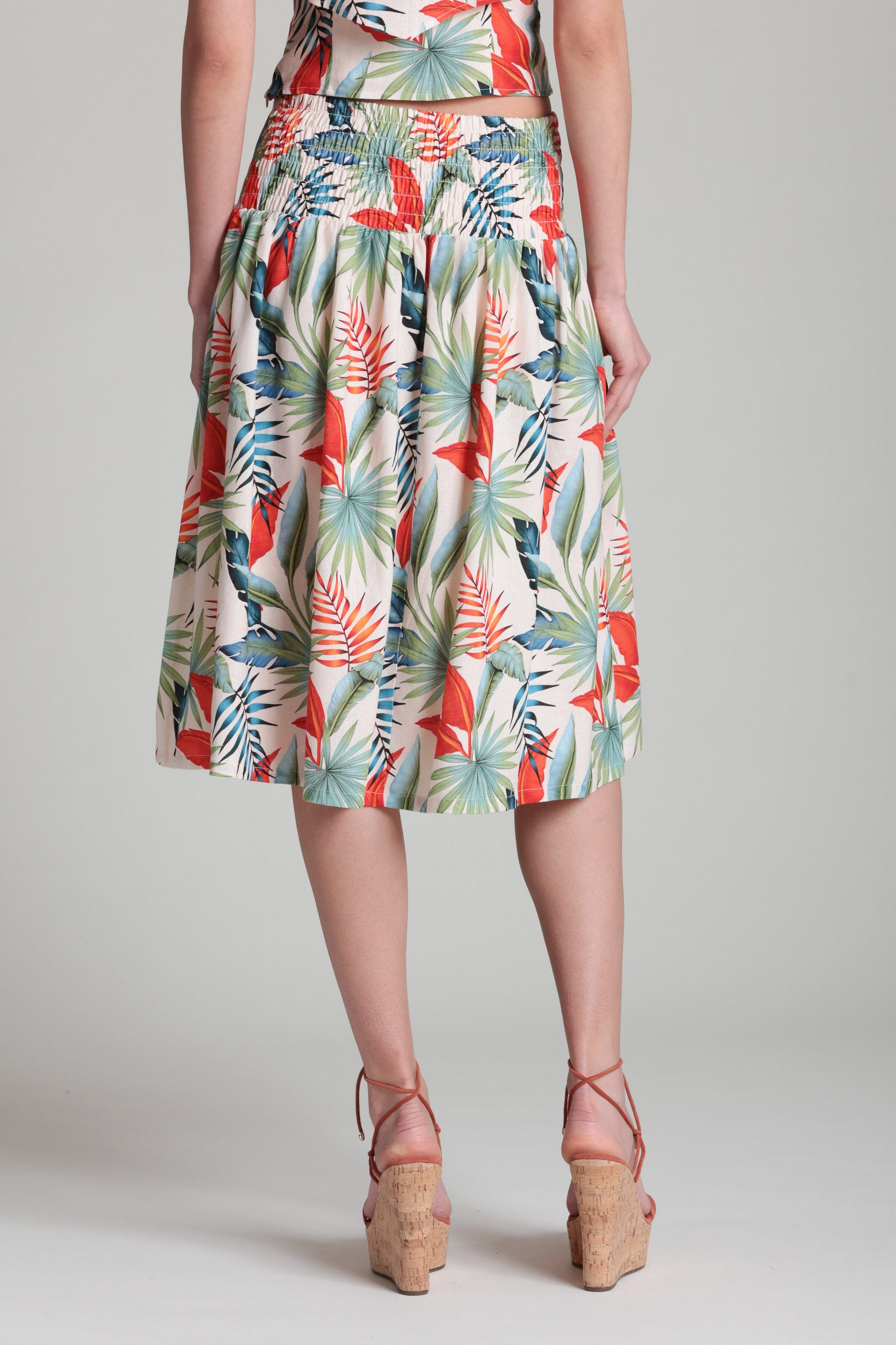 Tropical print midi skirt in linen blend - Shop designer women's cute floral midi skirt by Avec Les Filles