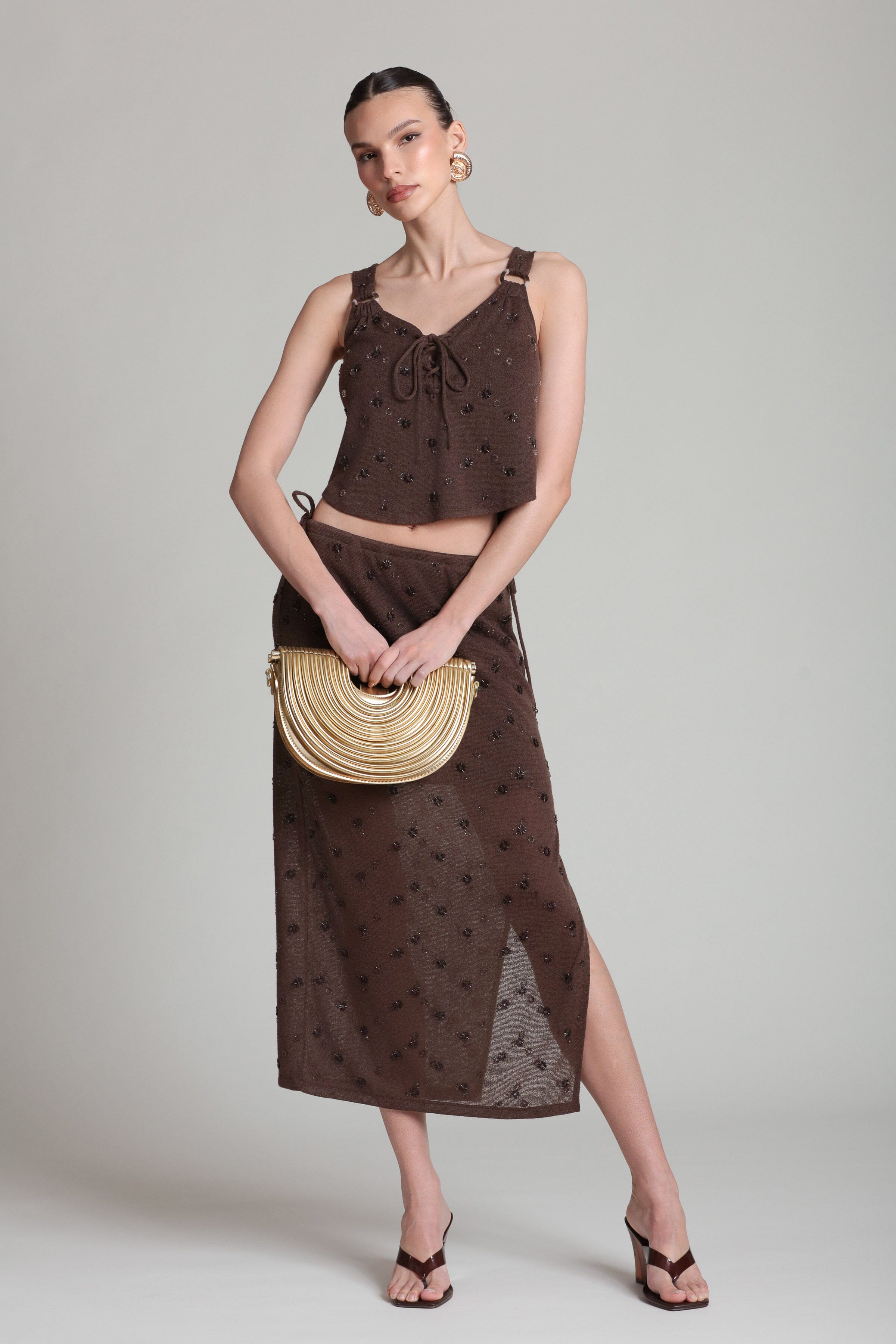 Beaded Knit Mid Rise Drawstring Skirt Skirts Avec Les Filles