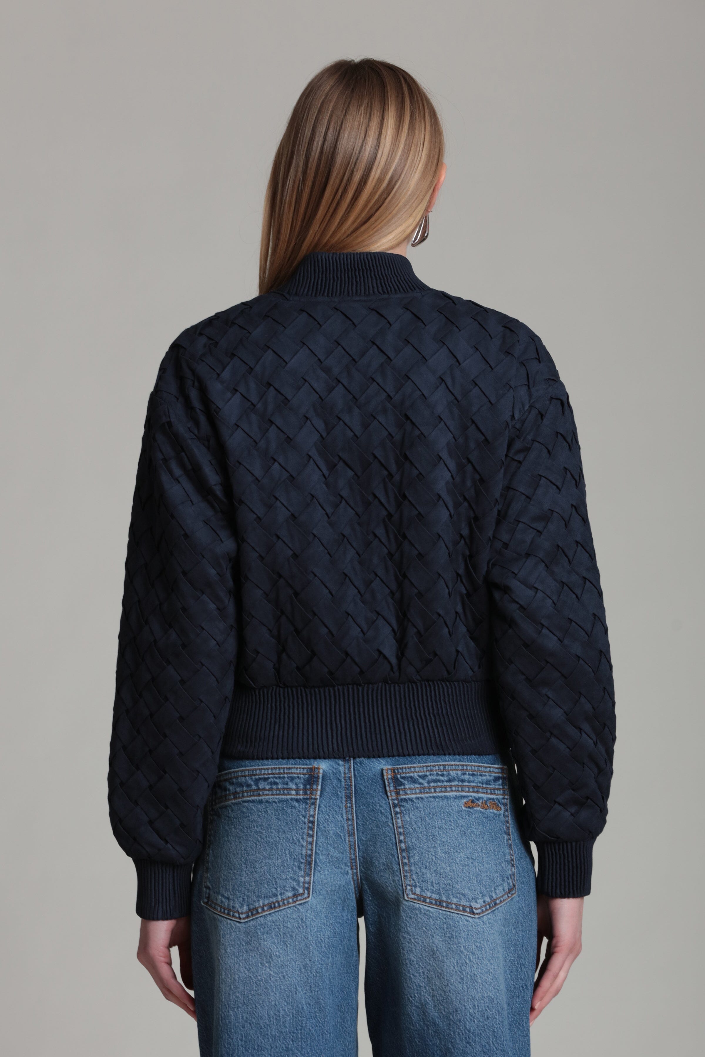 woven blue faux suede cute bomber jacket with long sleeves - Shop women's bomber jackets by Avec Les Filles