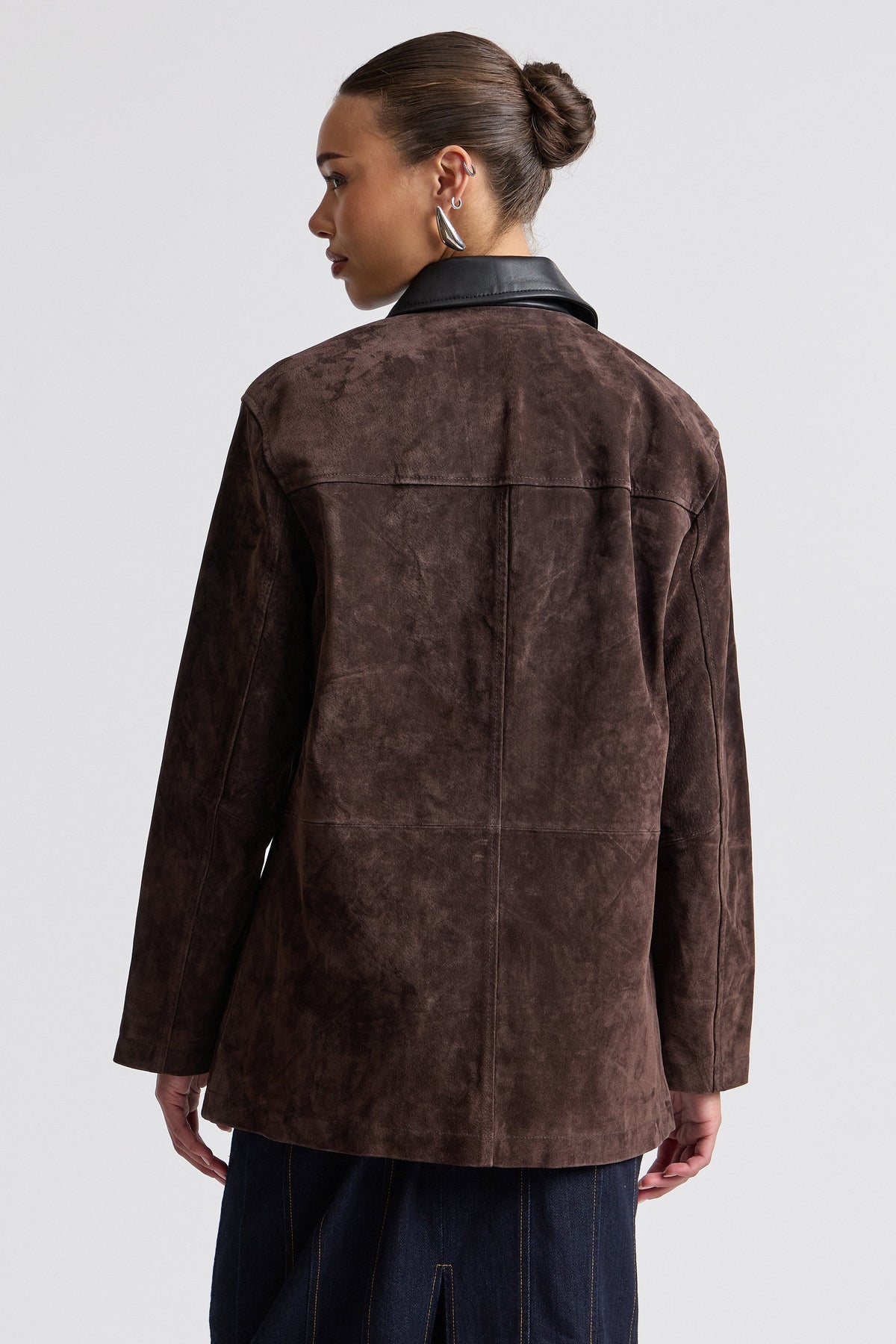Genuine suede & leather brown barn jacket - Shop designer women's cute brown suede jackets by Avec Les Filles.