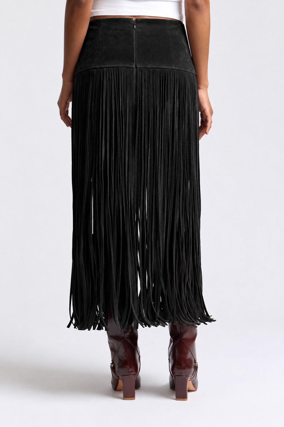 Faux Suede Fringe Maxi Skirt - Black Skirts Avec Les Filles
