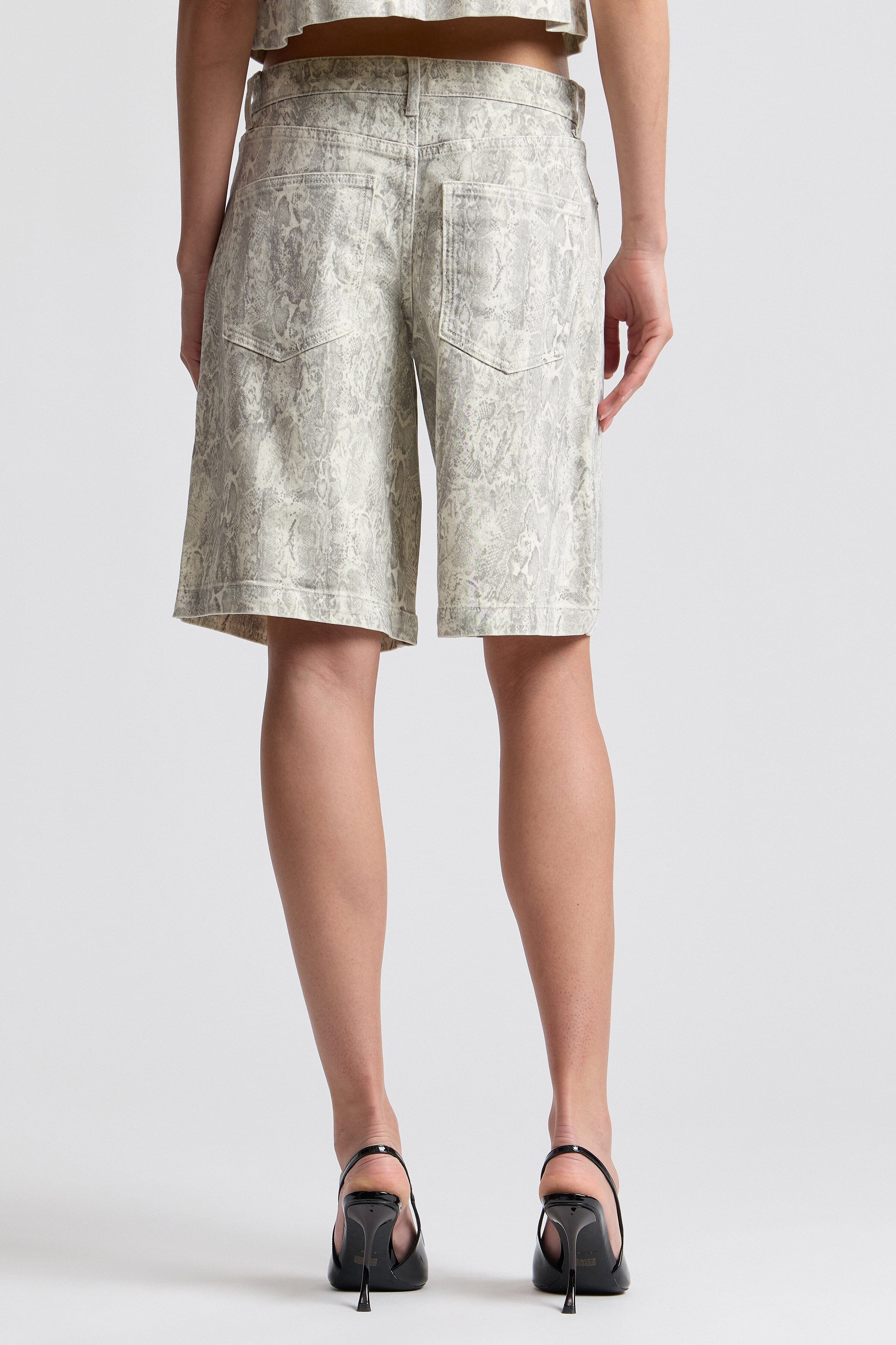 Animal print denim shorts with a wide-leg fit - Shop designer women's shorts by Avec Les Filles.