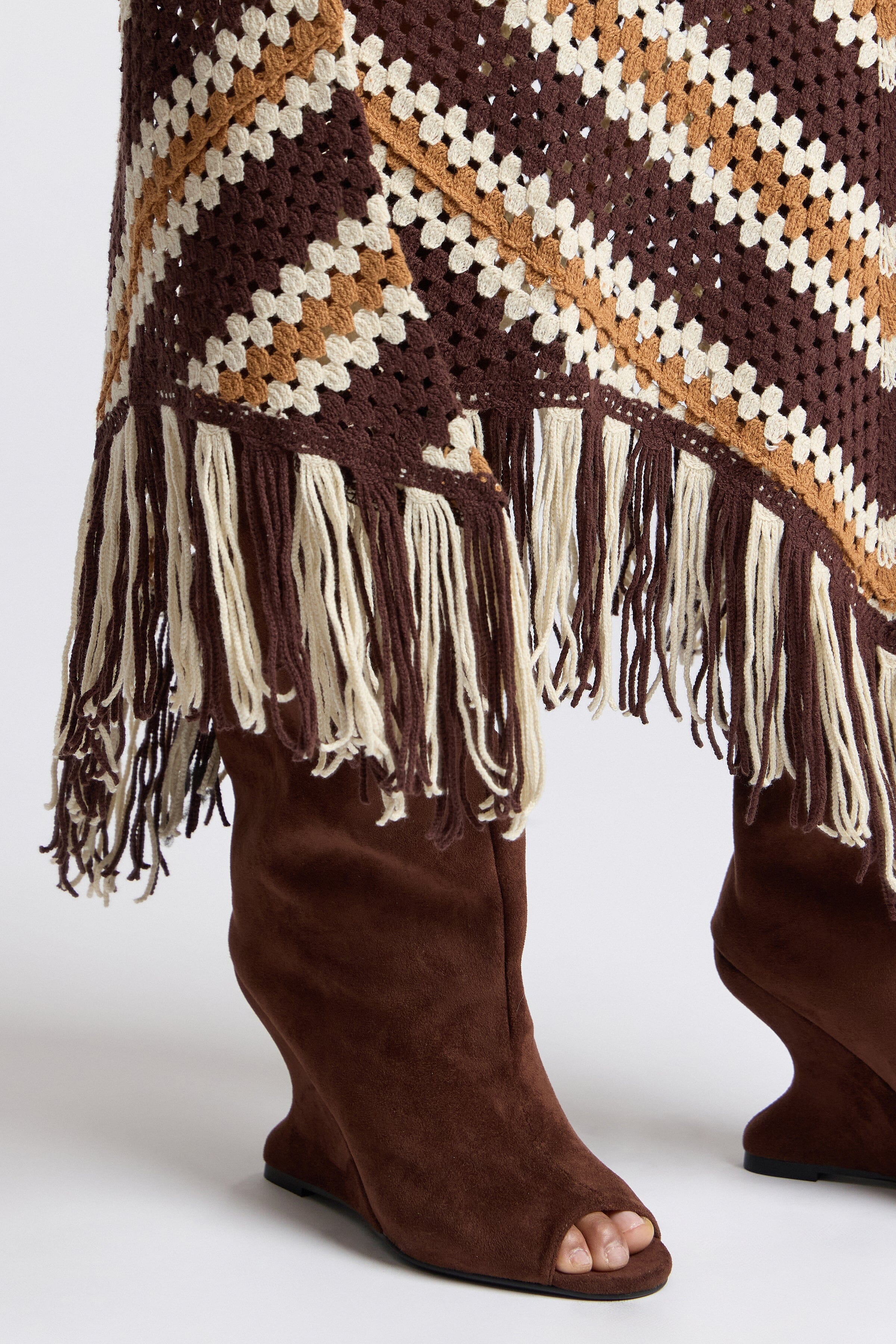 Chevron brown skirt with fringe in cotton blend - Shop designer women's cute maxi skirts by Avec Les Filles