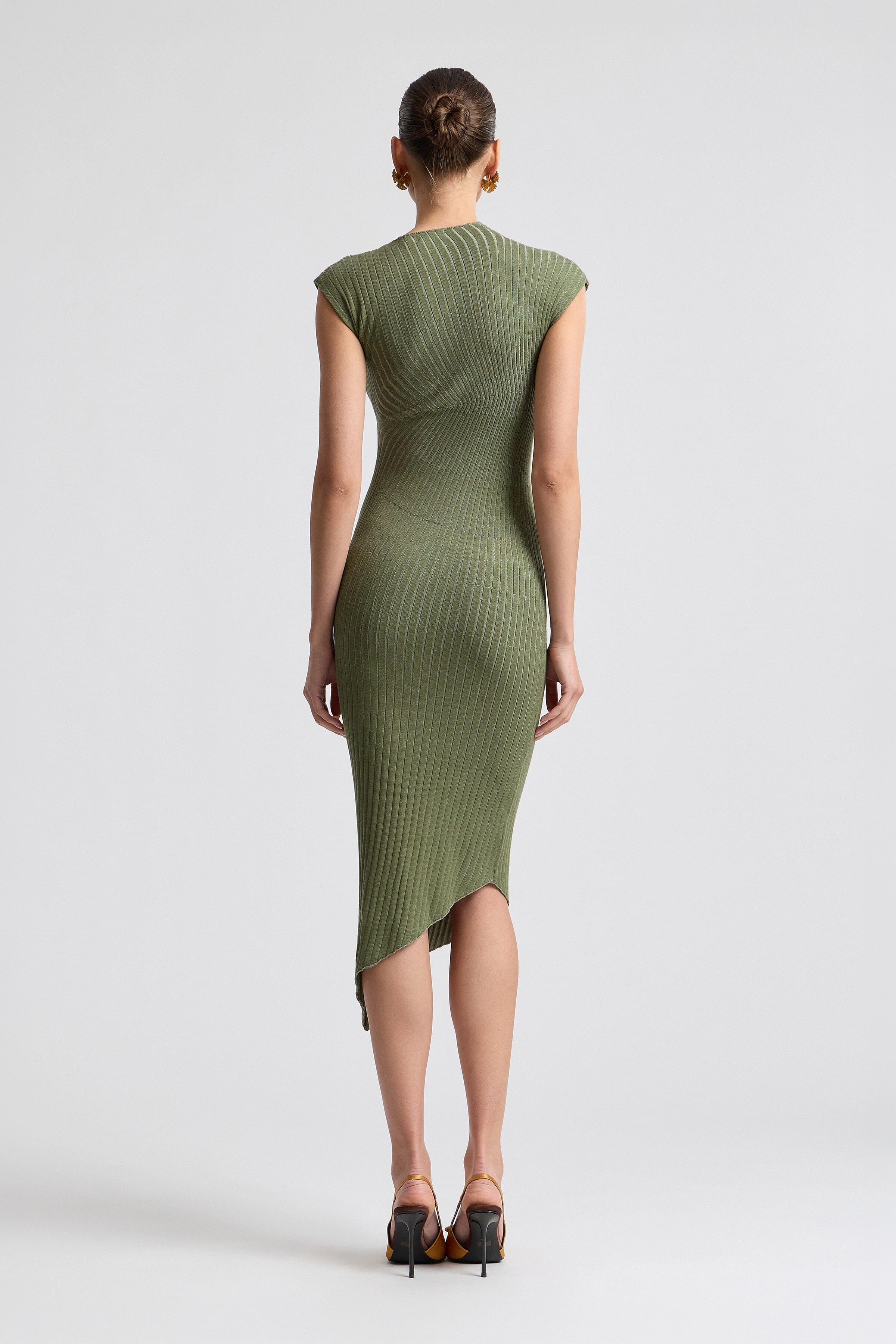 Radial rib asymmetric green knee length sweater dress with cap sleeves - Shop women's midi dresses by Avec Les Filles