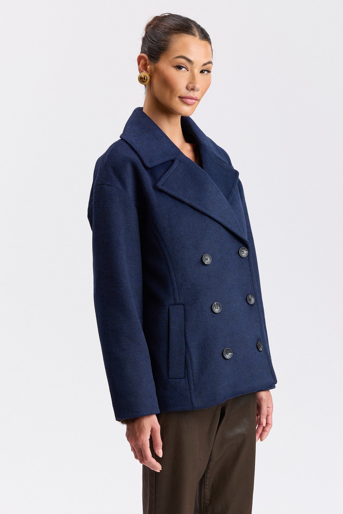 Navy blue wool blend peacoat with button-front and notched lapel collar - Shop cute peacoats by Avec Les Filles.