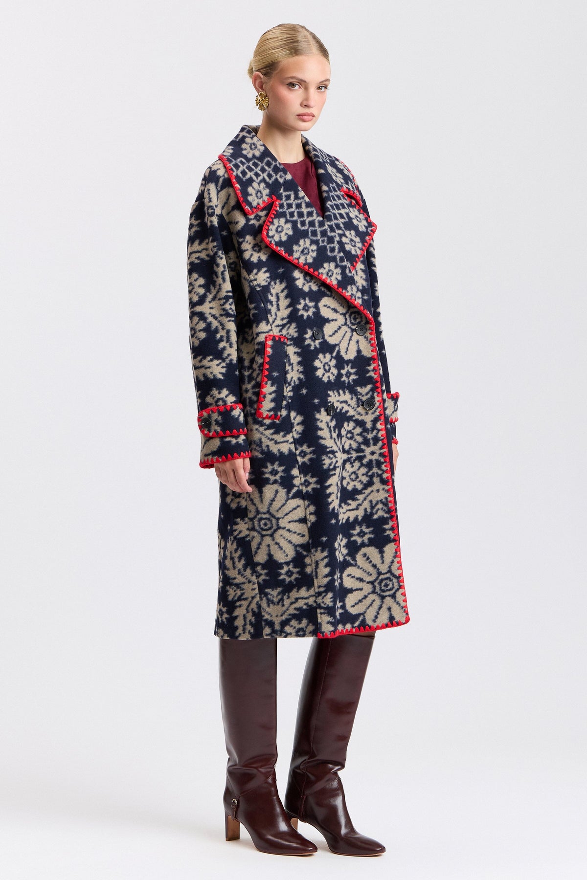 Oversized multicolor long peacoat with double-breasted button front - Shop womens peacoats by Avec Les Filles.
