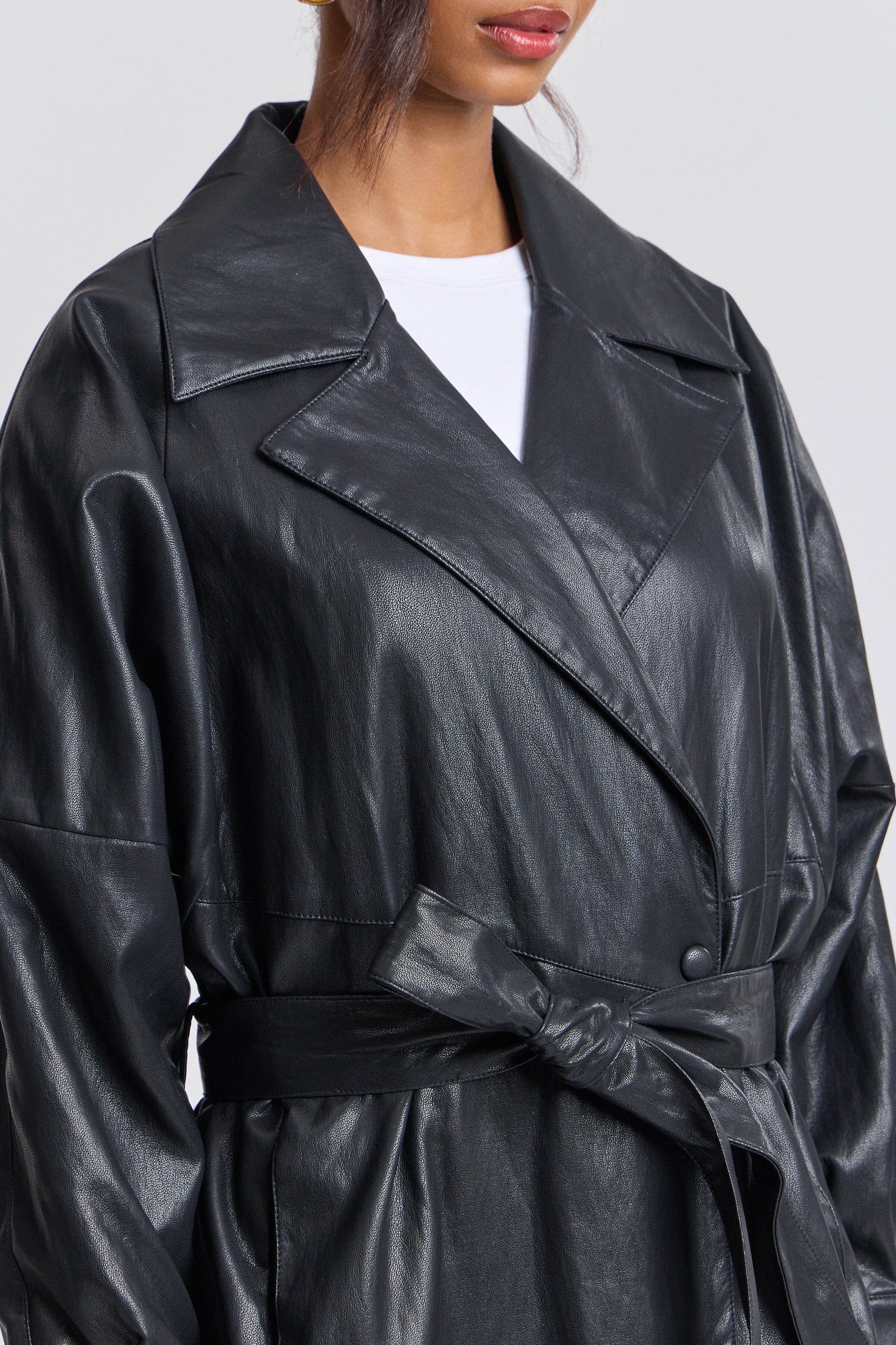 Double-breasted black trench coat leather with adjustable belt - Shop women's cute trench coats by Avec Les Filles.