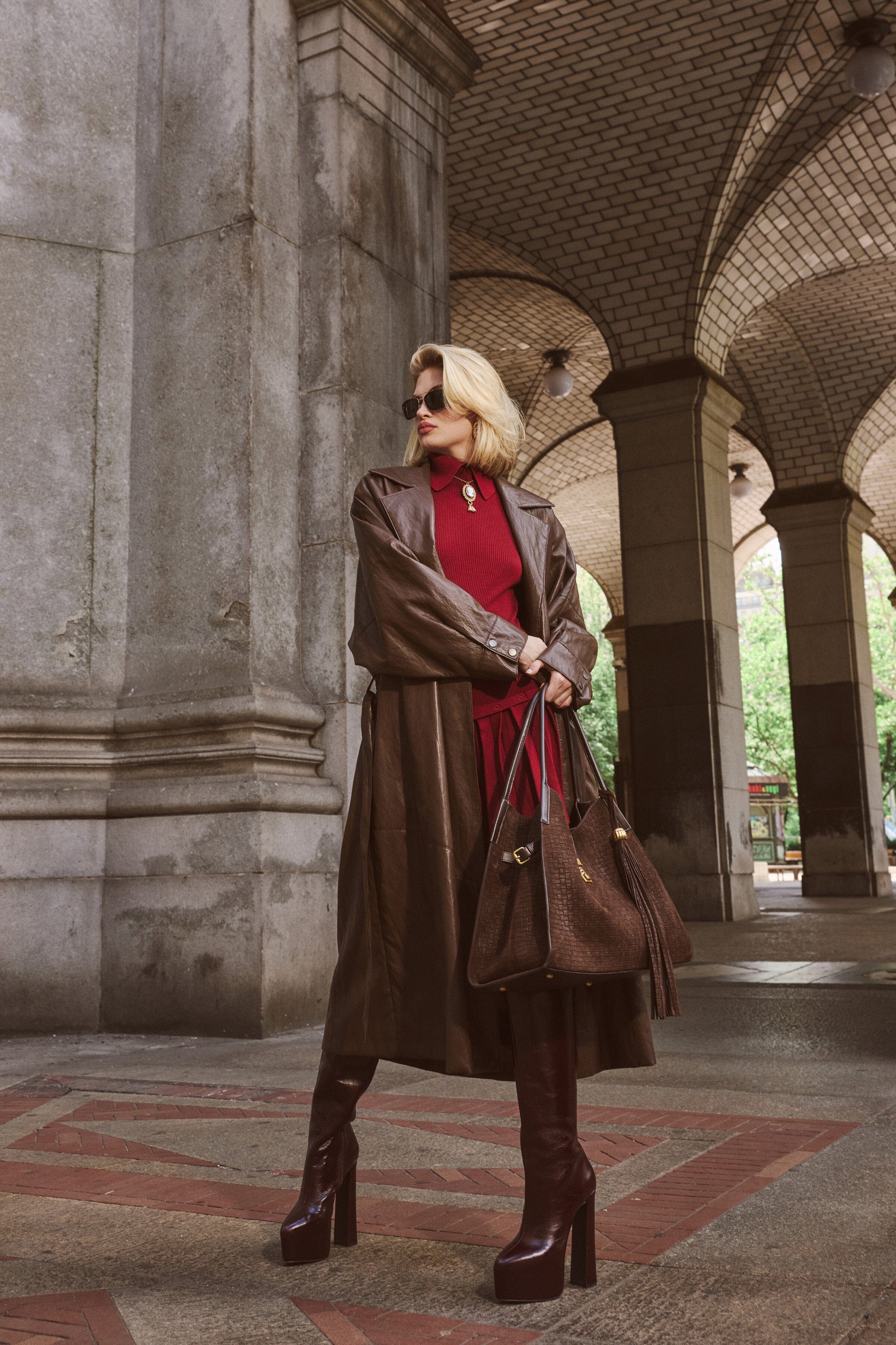 Double-breasted long brown trench coat with adjustable belt - Shop women's cute trench coats by Avec Les Filles.