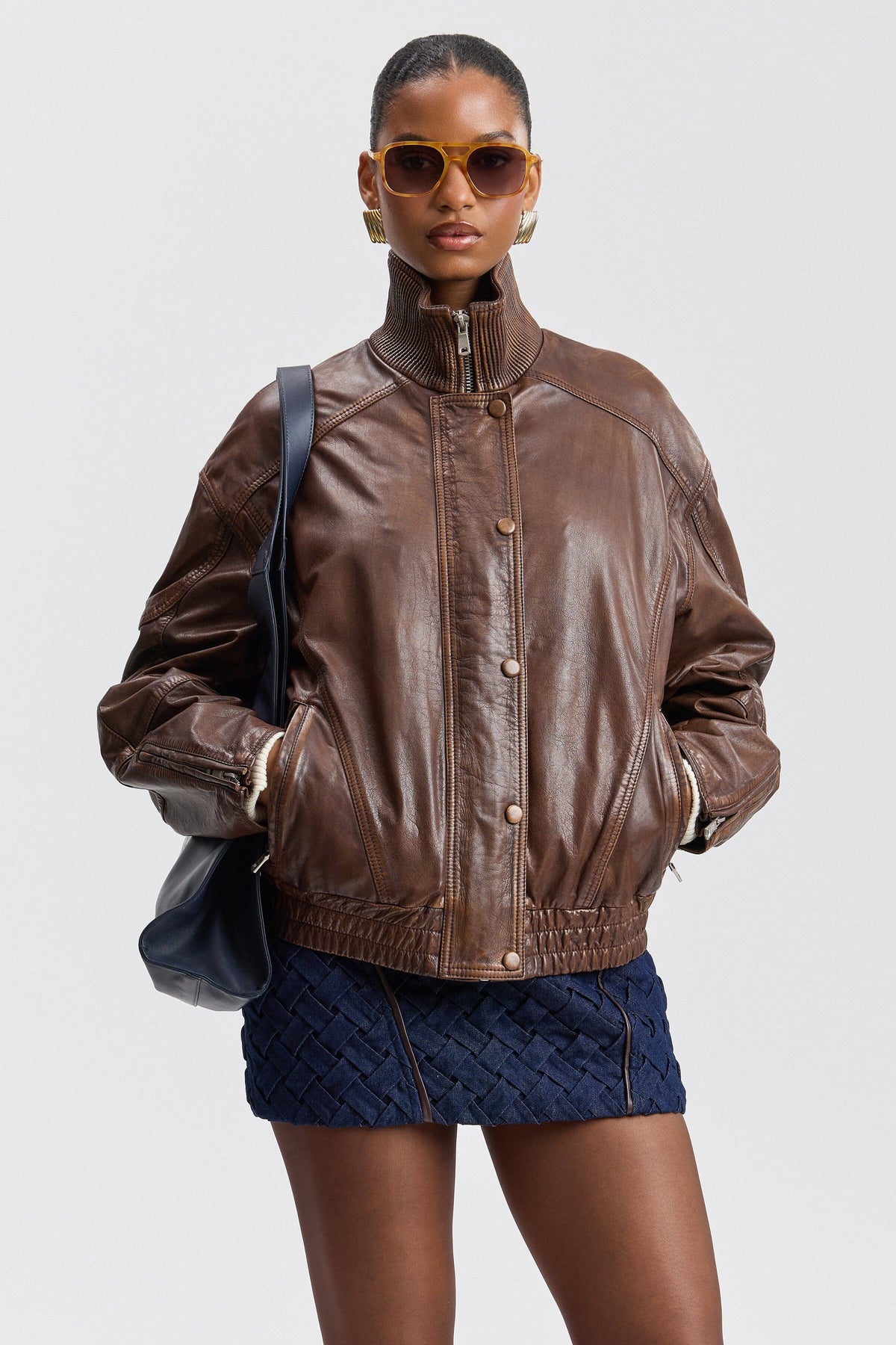Oversized leather bomber jacket in genuine leather - Shop women's cute leather jackets by Avec Les Filles.