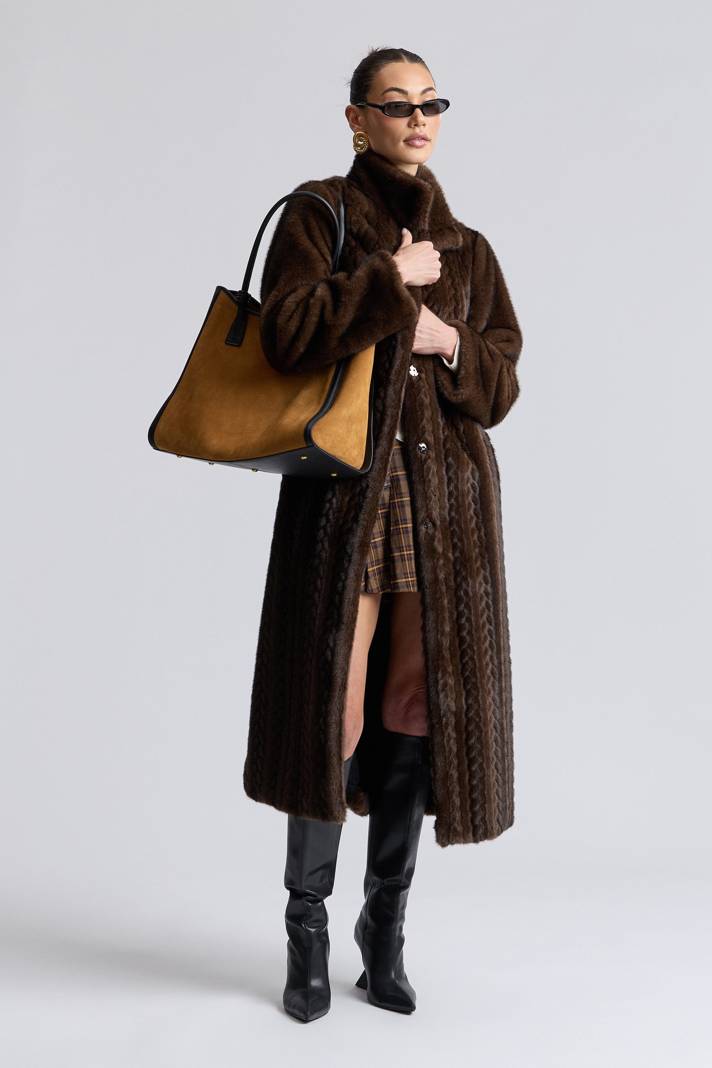 Striped oversized faux fur long brown coat with long sleeves - Shop women's long coats by Avec Les Filles.