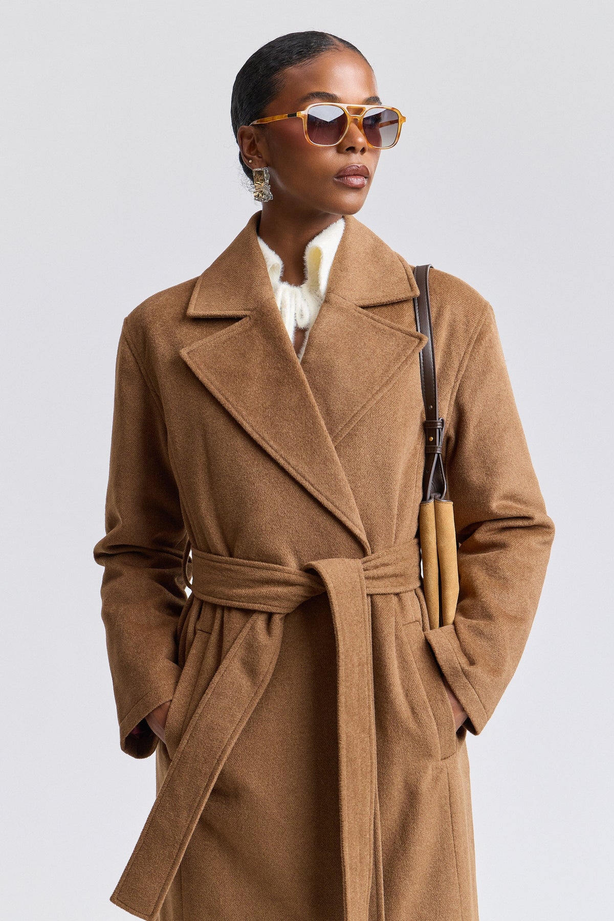 Wool coat womens brown with a removable belt - Shop designer belted maxi coats by Avec Les Filles.