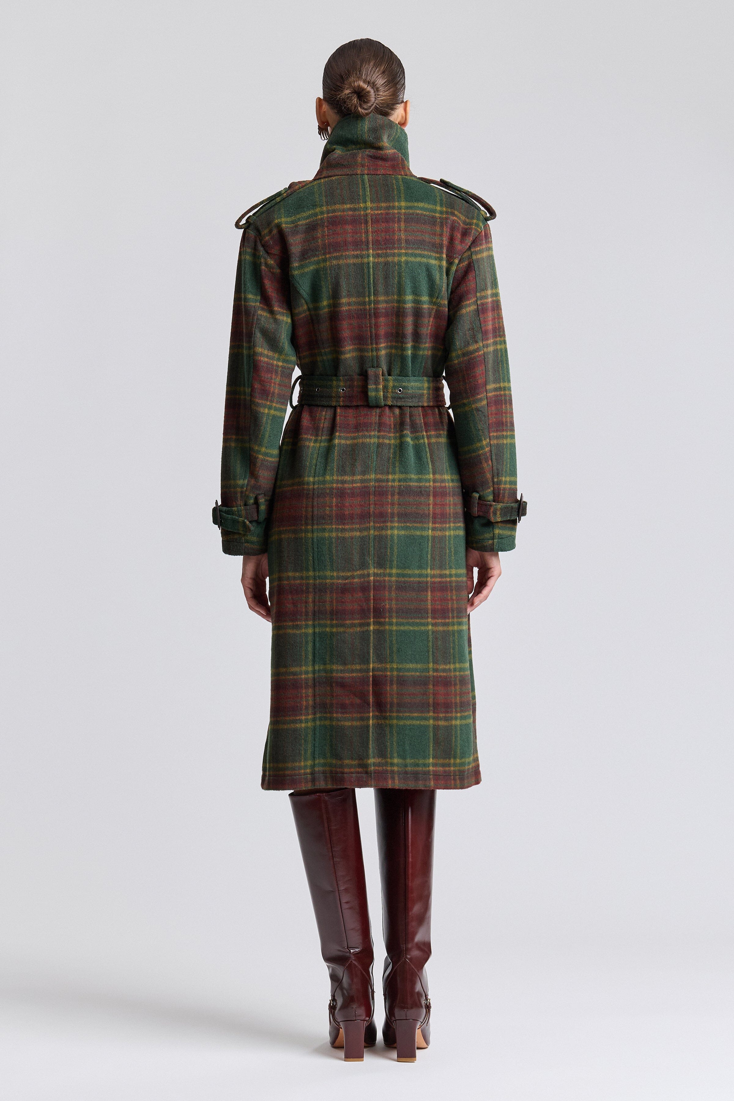 Faux wool plaid long trench coat with removable belt - Shop women's long trench coats by Avec Les Filles.